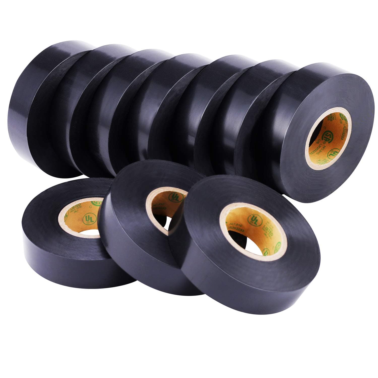 10-Pack Black Electrical Tape Waterproof, 3/4 in x 66ft, Industrial Grade UL/CSA Listed High Temp Electrical Tape Electric Super Vinyl