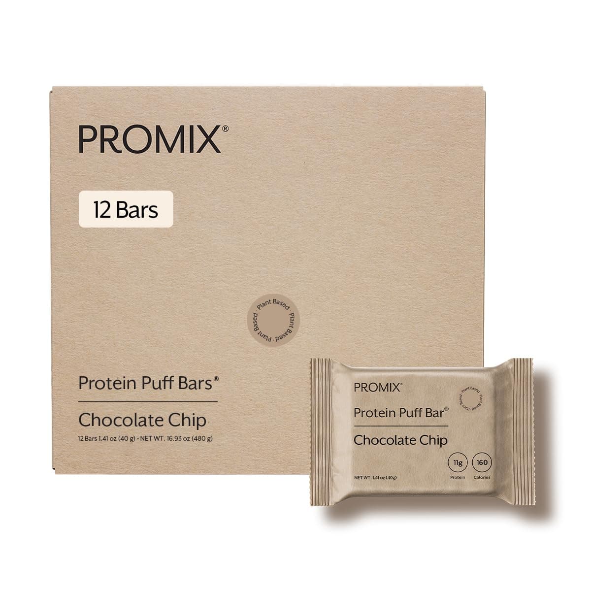 ProMix Nutrition Protein Plant Based Puff Bars - Chocolate - Marshmallow Crispy Treat - High Protein & Low Calorie - 12 Bars