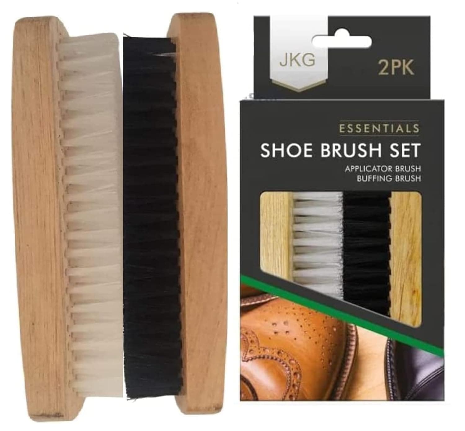 2 SHOE POLISH BRUSHES - Shoe Cleaning Brushes | Brown Black Shoe Polish Buffing Brushes For Leather Shoes | Soft Brush Applicator & Buffing Stiff Hair Brush | Men Women Leather Scrub Boot Cleaner