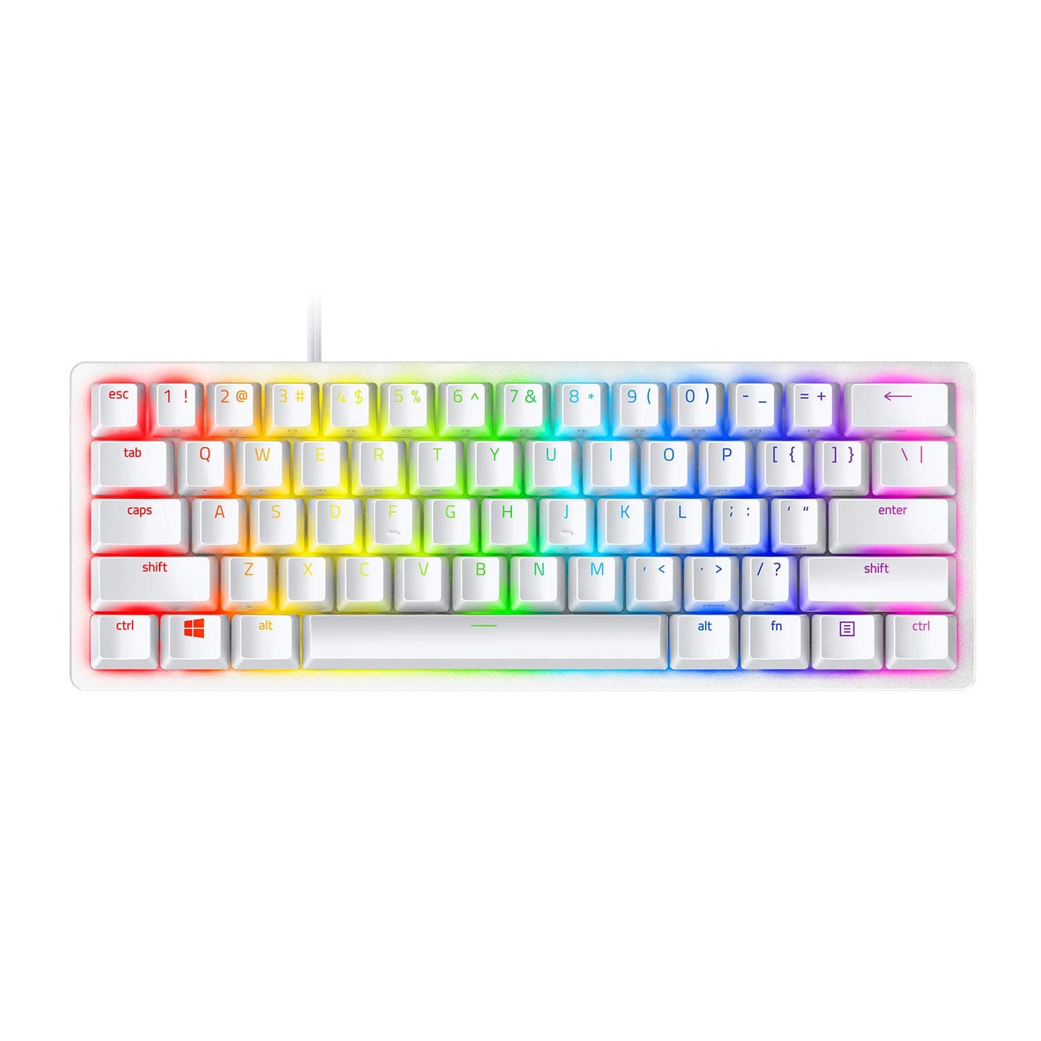 Razer Huntsman Mini (Purple Switch) - 60% Compact Gaming Keyboard (Clicky Optical-Mechanical Switches, Doubleshot PBT Keycaps, Detachable USB-C Cable) US Layout | Mercury White