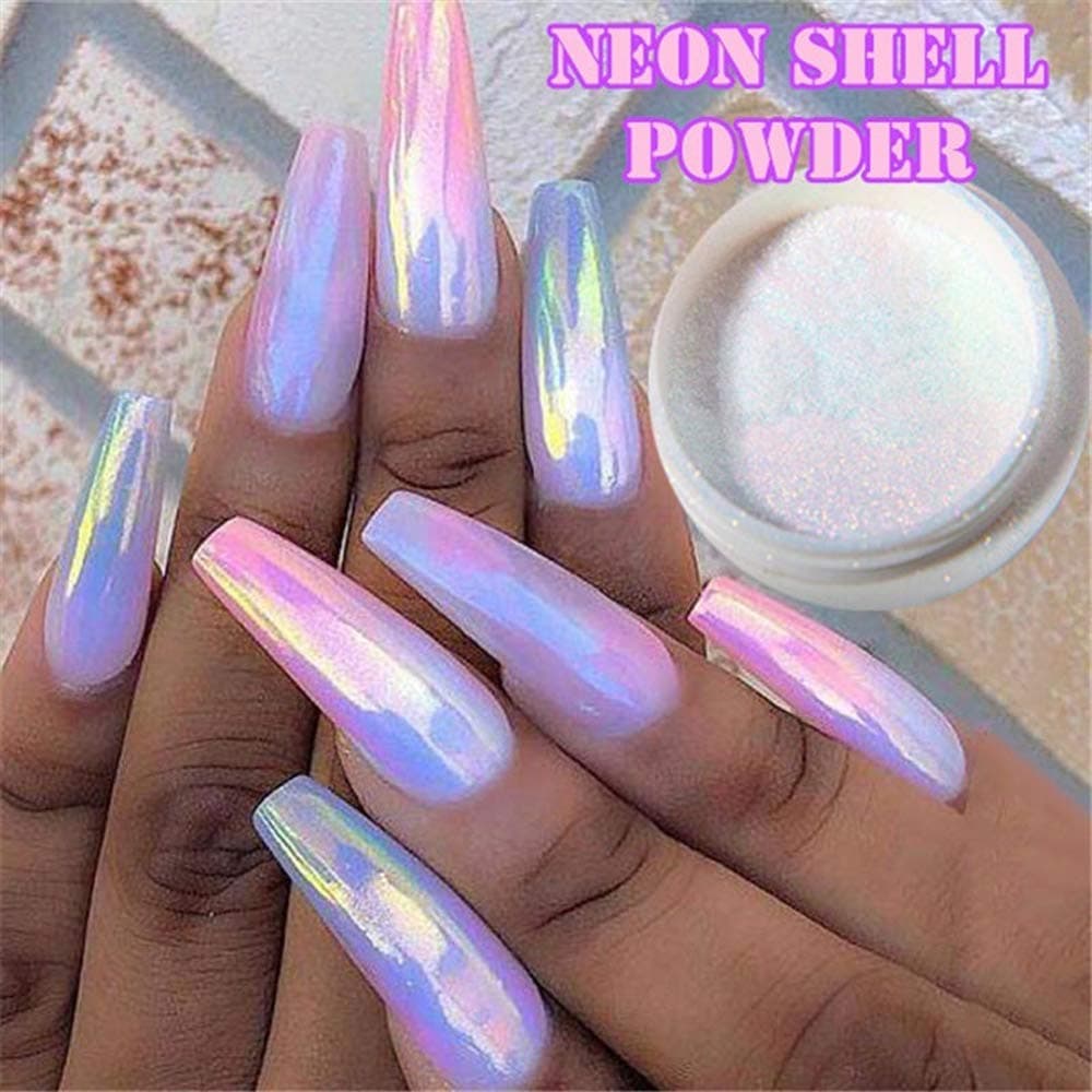1Box Holographic Nail Powder Mermaid Nail Glitter Powder Pearl Shell Shimmer ...