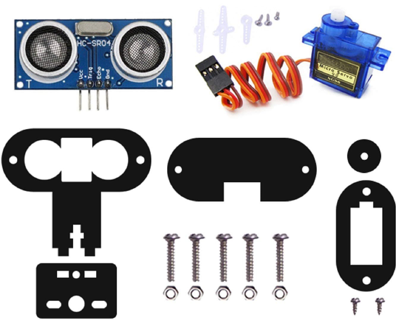 HC-SR04 Ultrasonic Sensor + Servo SG90 with Holder and Instruction Manual (Multi-Colour)