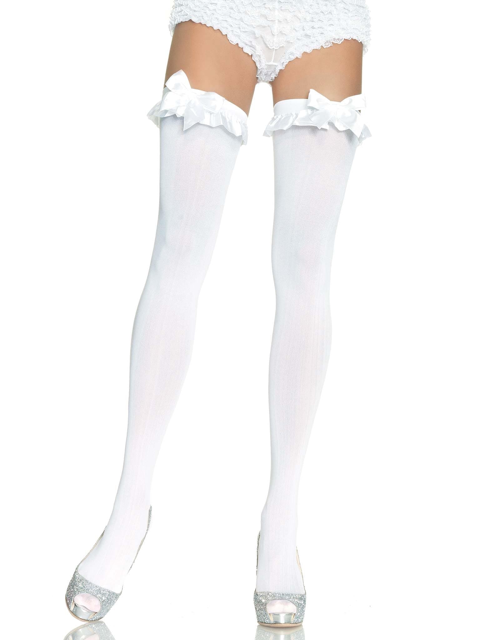 Leg Avenue Women's Ruffle Bow Thigh Highs, White, One Size