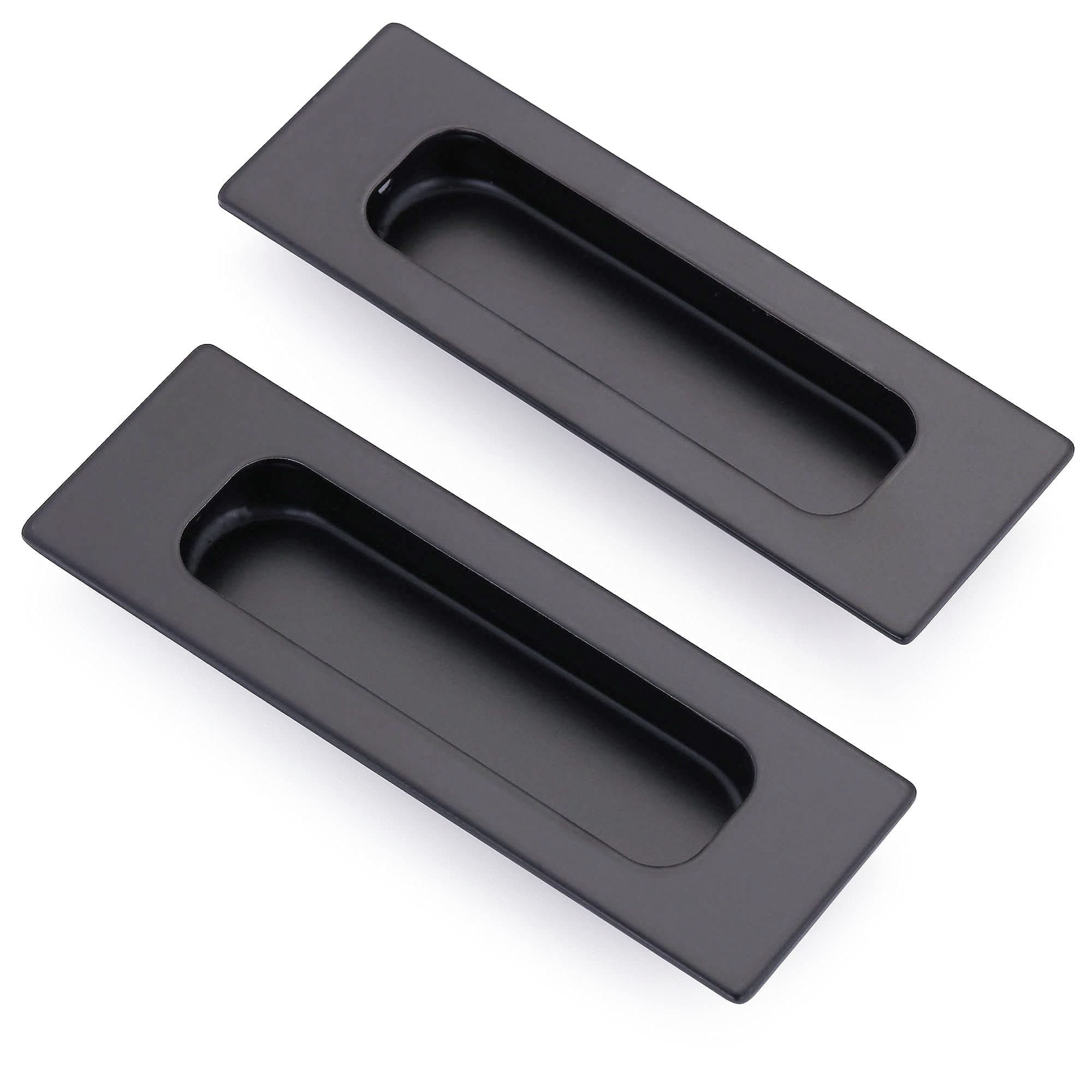 Lpraer 2 Pack Flush Pulls for Sliding Doors 4.75"x1.6" Matte Black Stainless Steel Rectangular Recessed Barn Door Pulls for Closet Cabinet Doors