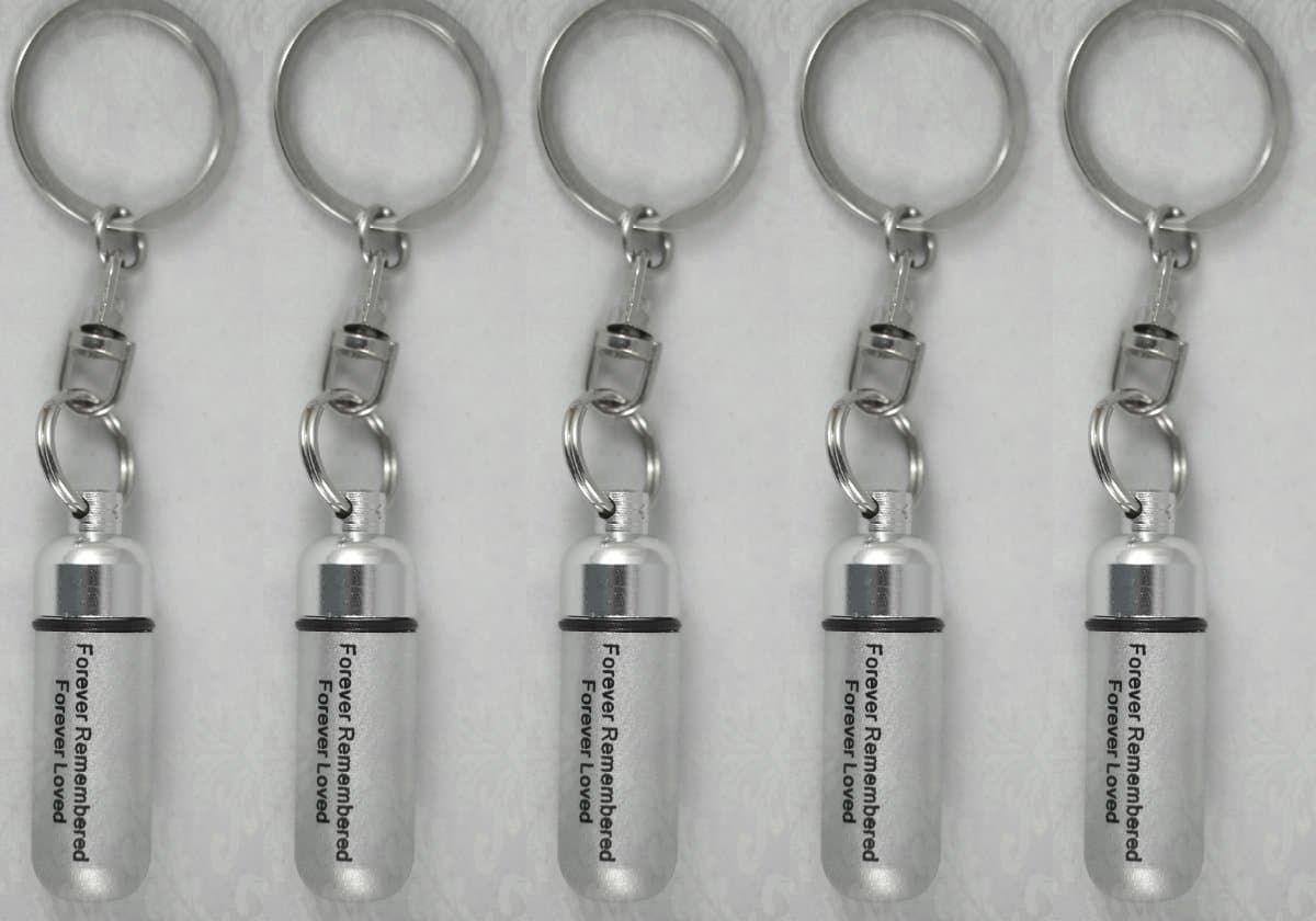 Pasco Specialty Products Family Set of 5 - Laser Engraved - Forever Remembered, Forever Loved Brushed Silver Cremation URN on Stainless Steel Swivel Keychain - Made in The USA