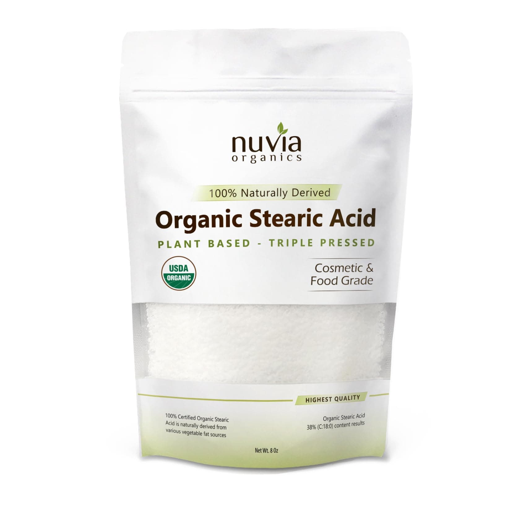 Nuvia Organics Stearic Acid -USDA Certified Organic, Non-GMO, 100% Plant Based; 8oz