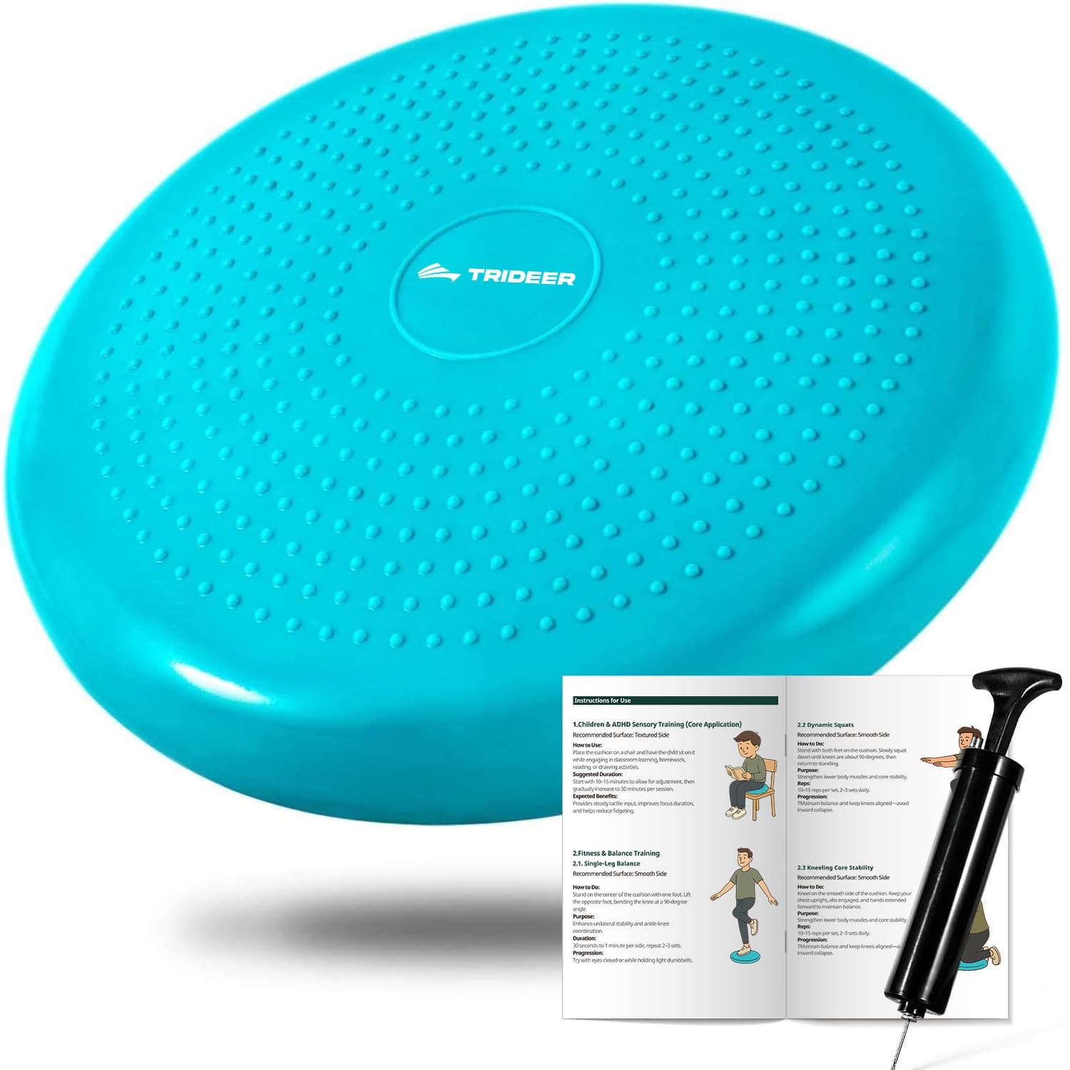 Wobble Cushion with Inflation Pump - Wiggle Seat for Sensory Kids(Multiple Colors), Balance Disc (Extra Thick)