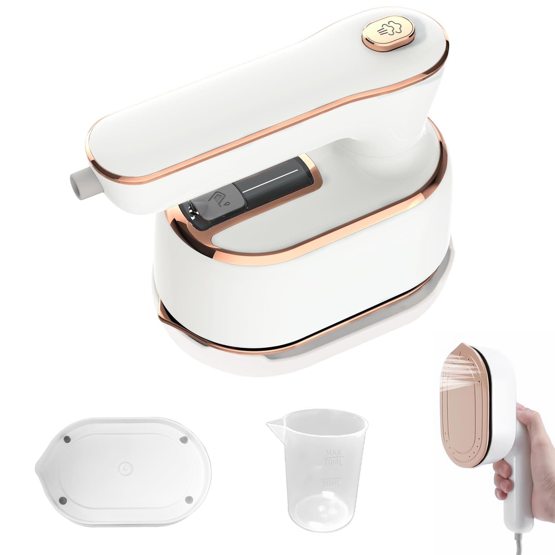 Portable Handheld Steamer for Clothes, 2-in-1 Ironing & Steaming,180° Rotatable Multi-Directional, Mini Travel Steamer,suitable for clothing of the majority of sizes/thickness for Dorm Room, White