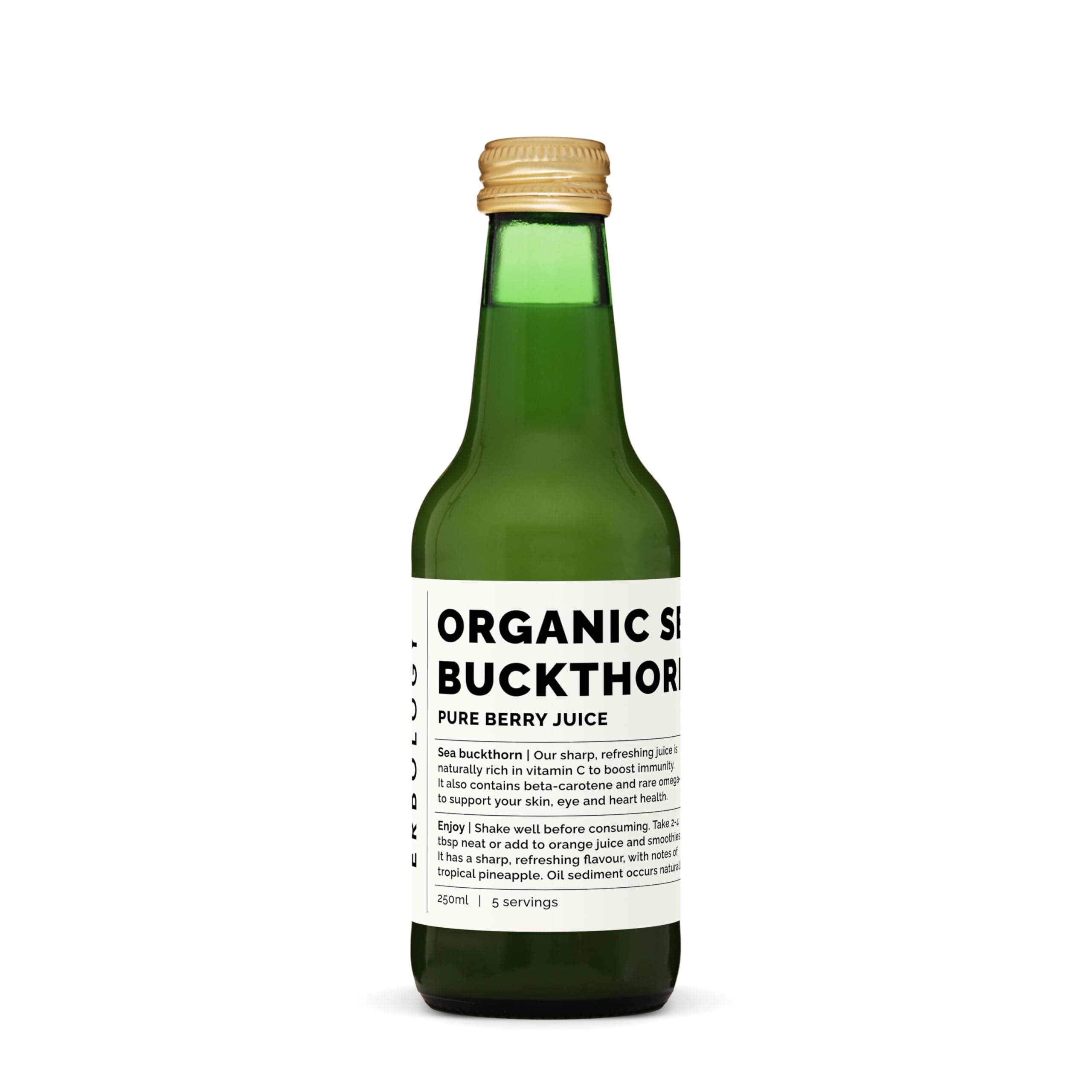Erbology Organic Sea Buckthorn Juice 250ml - Supports Immunity and Boosts Energy - High in Vitamin C, Omega-7 and Beta-carotene - Undiluted - No Added Sugar - Non-GMO - Recyclable Glass Bottle