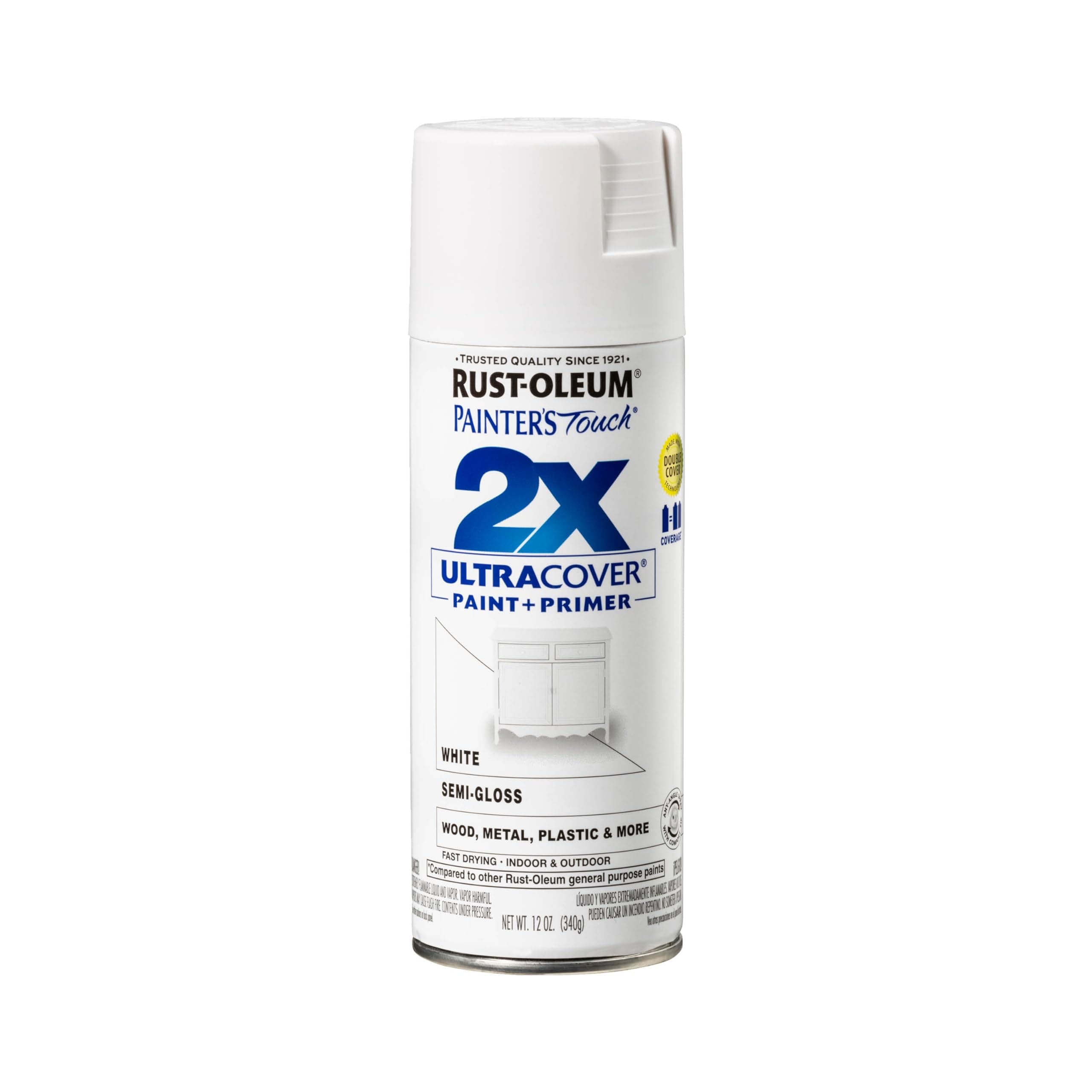 249060 Painter's Touch 2X Ultra Cover Spray Paint, 12 oz, Semi-Gloss White