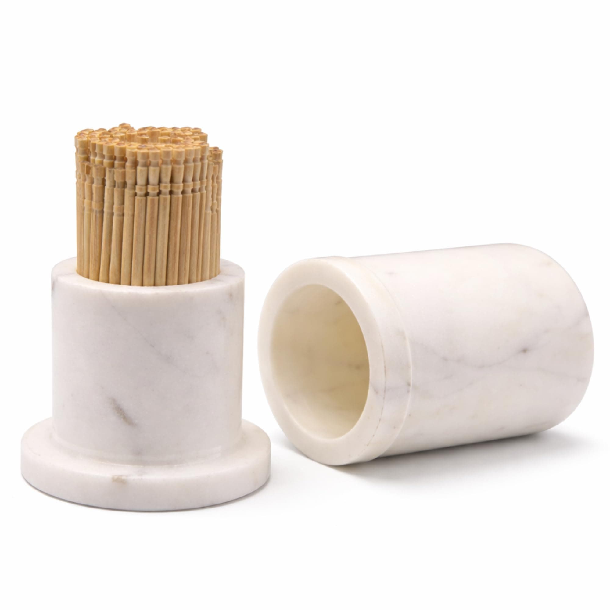 White Marble Toothpick Stick Holder with Lid ,, Toothpick Dispenser for Kitchen ,, Toothpick Case Stand ,, Cocktail Stick Holder 3.25 X 2 (Inch) White
