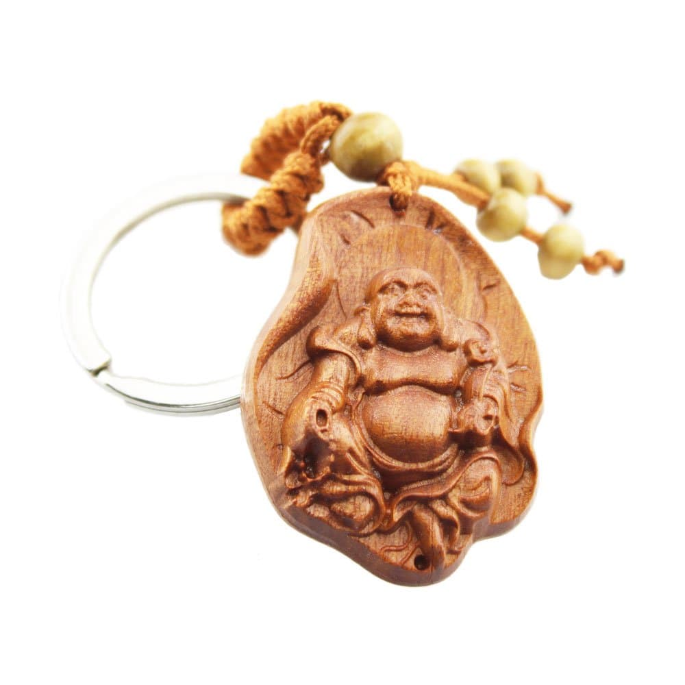 FOY-MALL Maitreya Rosewood Carved Men/Women Car Keychains Favor for Good Luck M1036