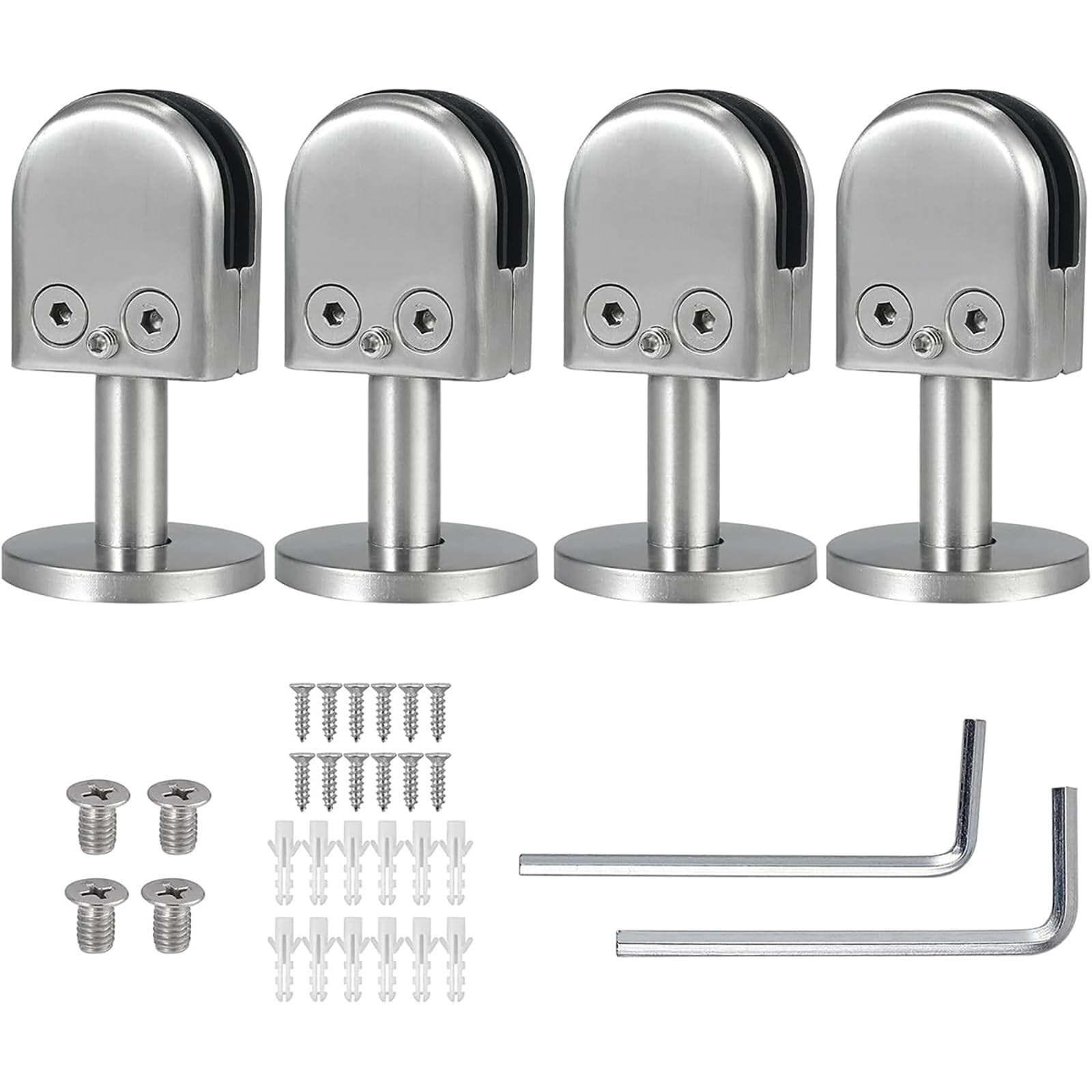 Proster Glass Clamps 8-9mm 40mm Rod 4PCS Balustrade Brackets Stainless Steel Glass Banister Kit with Micro-Adjust Screws, Hexagonal Wrench for Stair Handrail