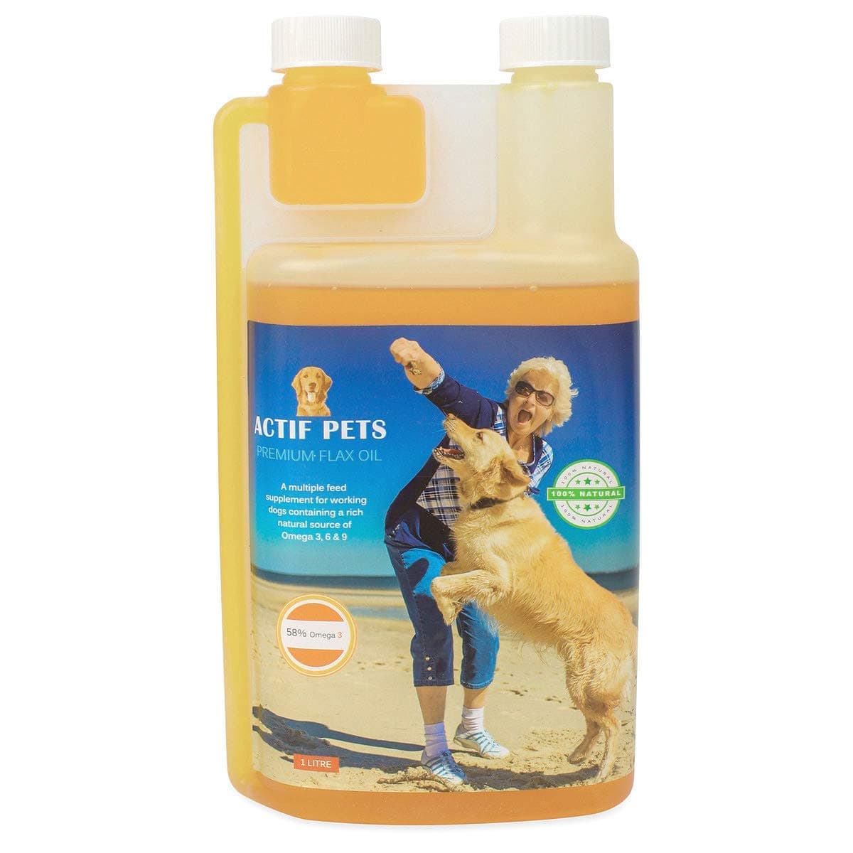 Actif Pets Flaxseed Oil for Dogs-Rich in Omega 3, 6 & 9 for Dry, Itchy Skin/Coat. A Natural Dog Supplement for Stiff Bones/Joints/Hips