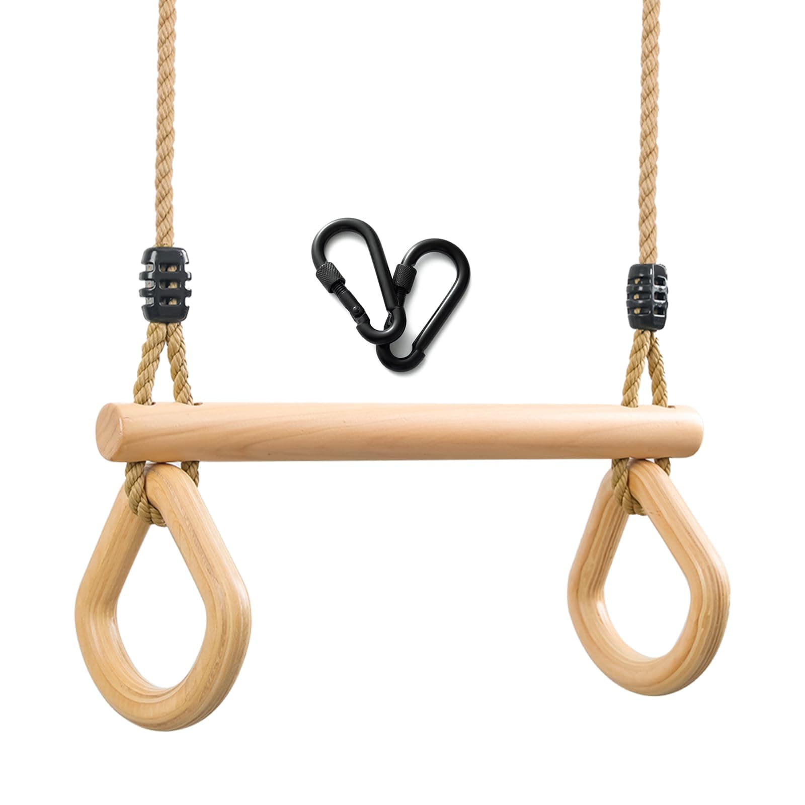 YAERSI Children's Trapeze Swing Bar with Wooden Gym Rings,Trapeze Bar for Swing Set (Water Drop)
