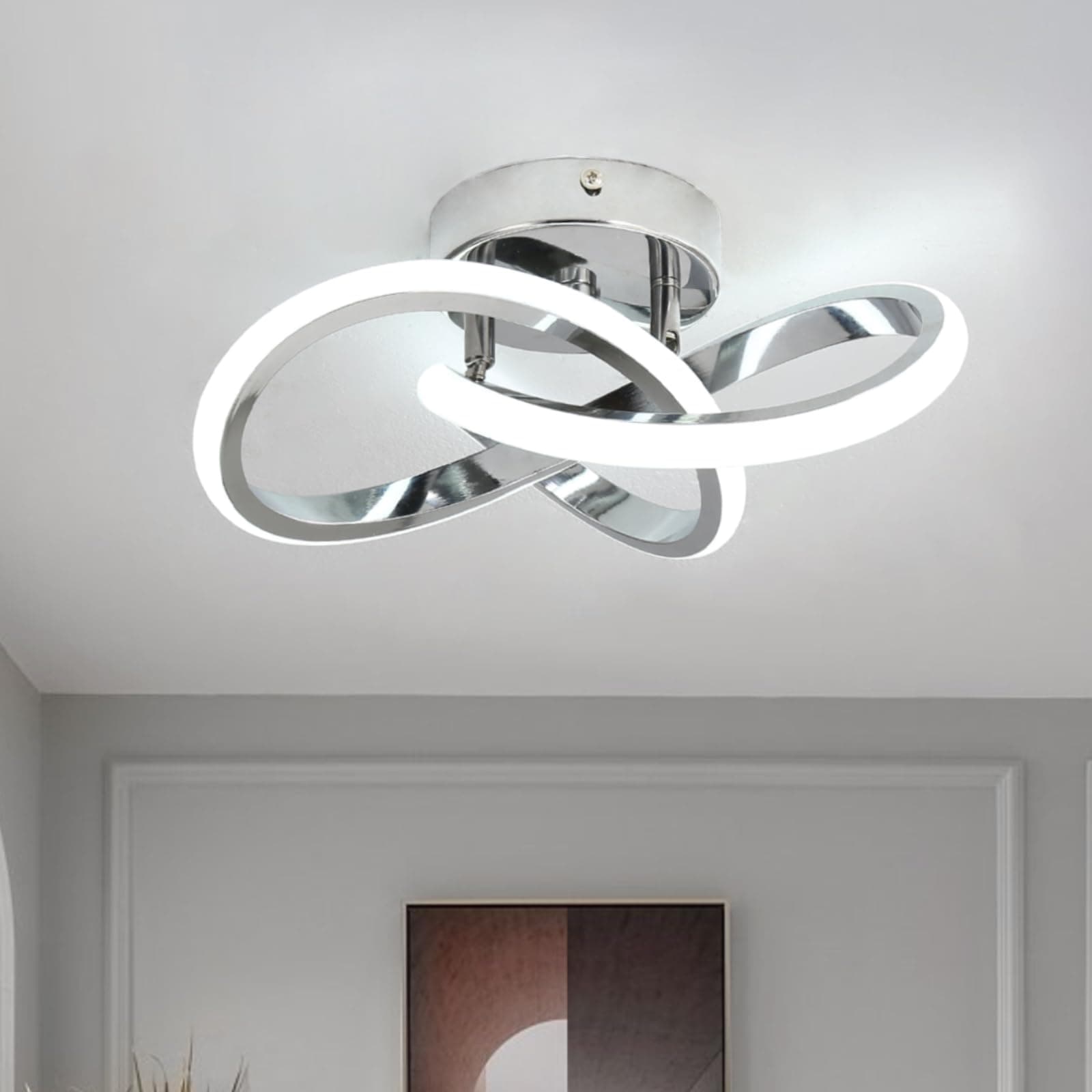 CANEOE Hallway Light Acrylic Modern LED Ceiling Light Fixtures Cool White 6000K Close to Ceiling Lights for Bedroom Bathroom Kitchen Balcony Corridor Stair Aisle Curved Creative Design Celing lamp