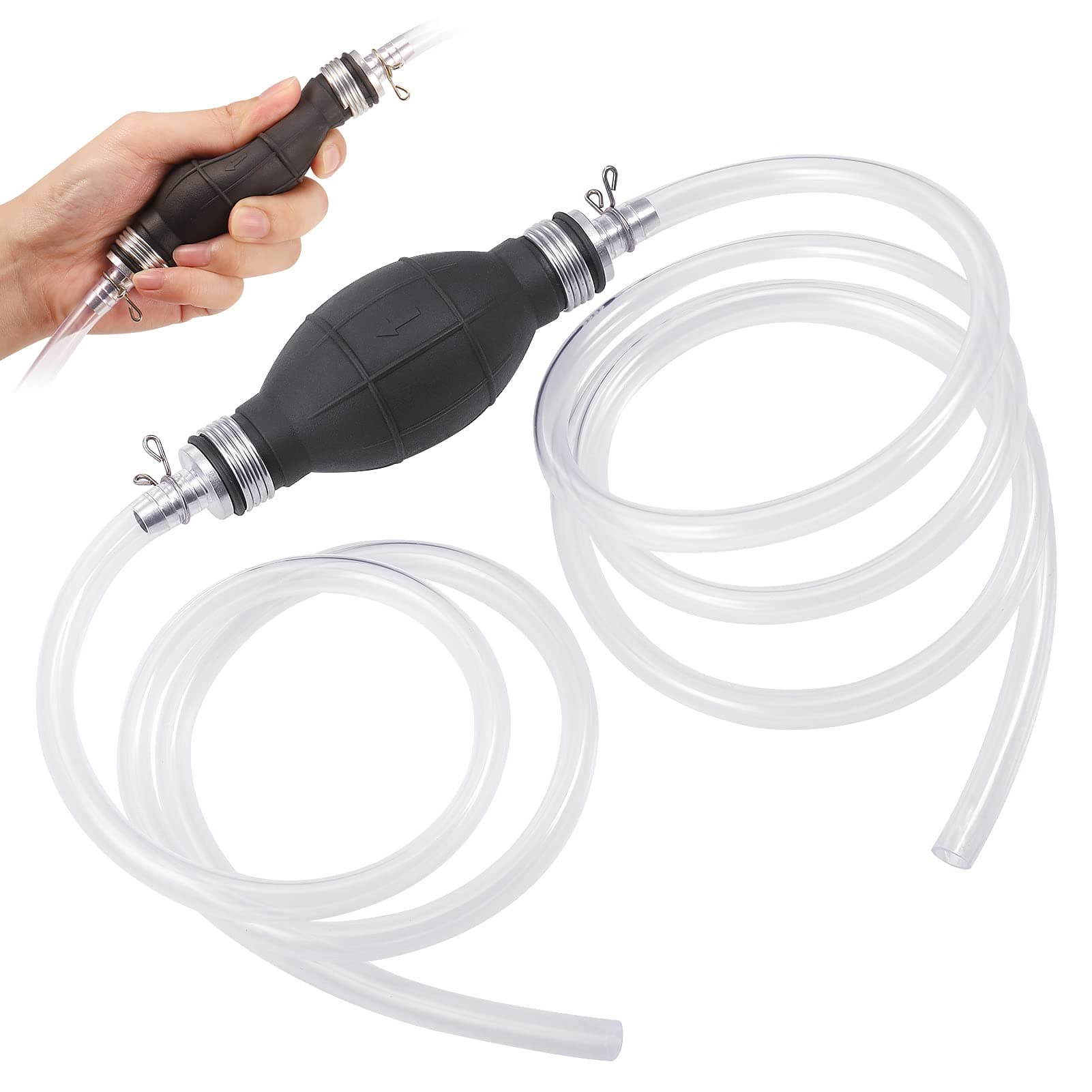 Fuel Syphon Pump, 2m Siphon Pump Kit for Fuel Petrol Transfer, Portable High Flow Water Pump Hand Siphon Hose, 2 Pvc (1.2m+0.8m) Hand Siphoning kit for Car Petrol Jerry Can Transfer