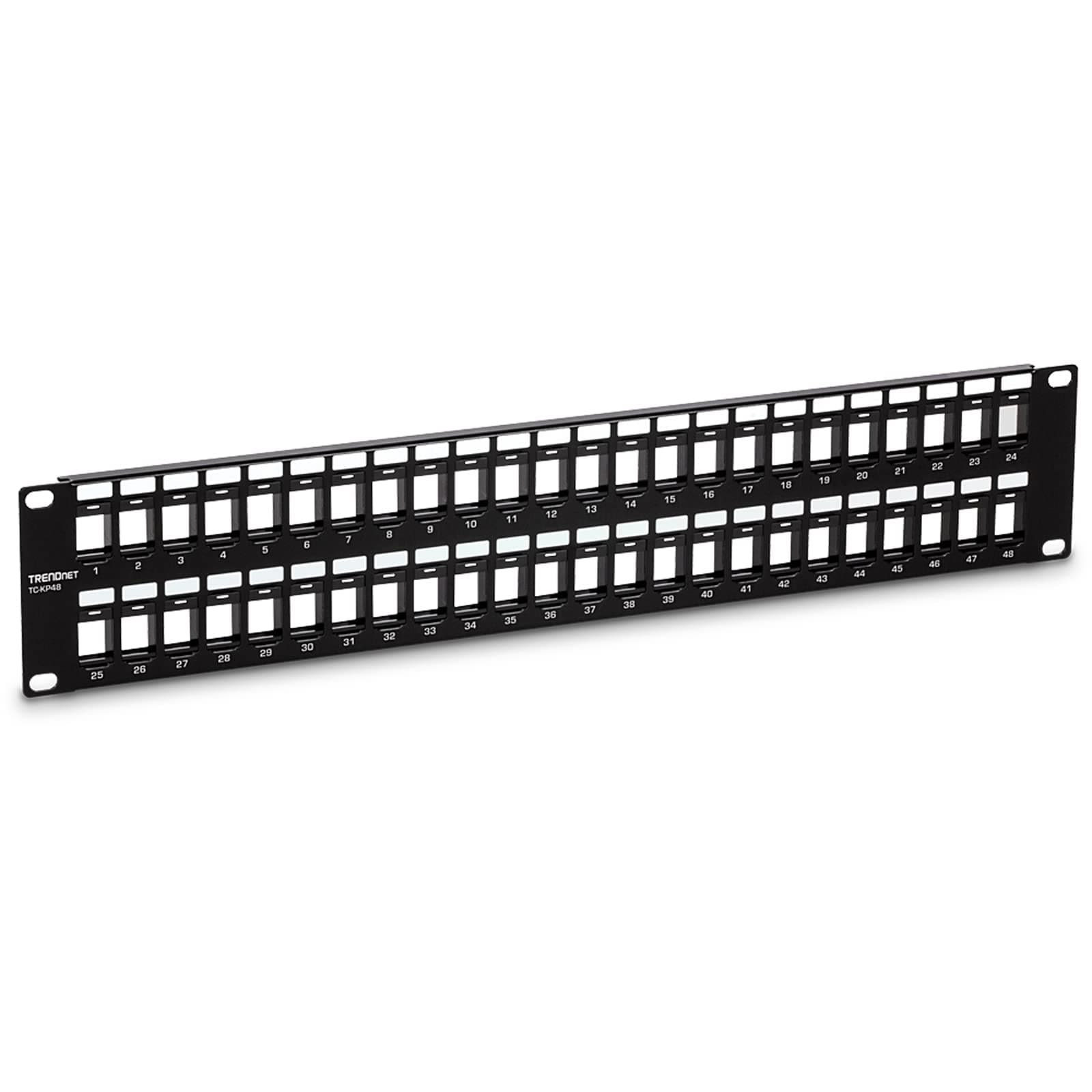 TRENDnet 48-Port Blank Keystone 2U HD Patch Panel, TC-KP48, Cat 5/5E/6/6A, 2U 19 Inch RackMount Ready, HD Keystone Network Patch Panel, Recommended with TC-K25C6 & TC-K50C6 Cat6 Keystone Jacks