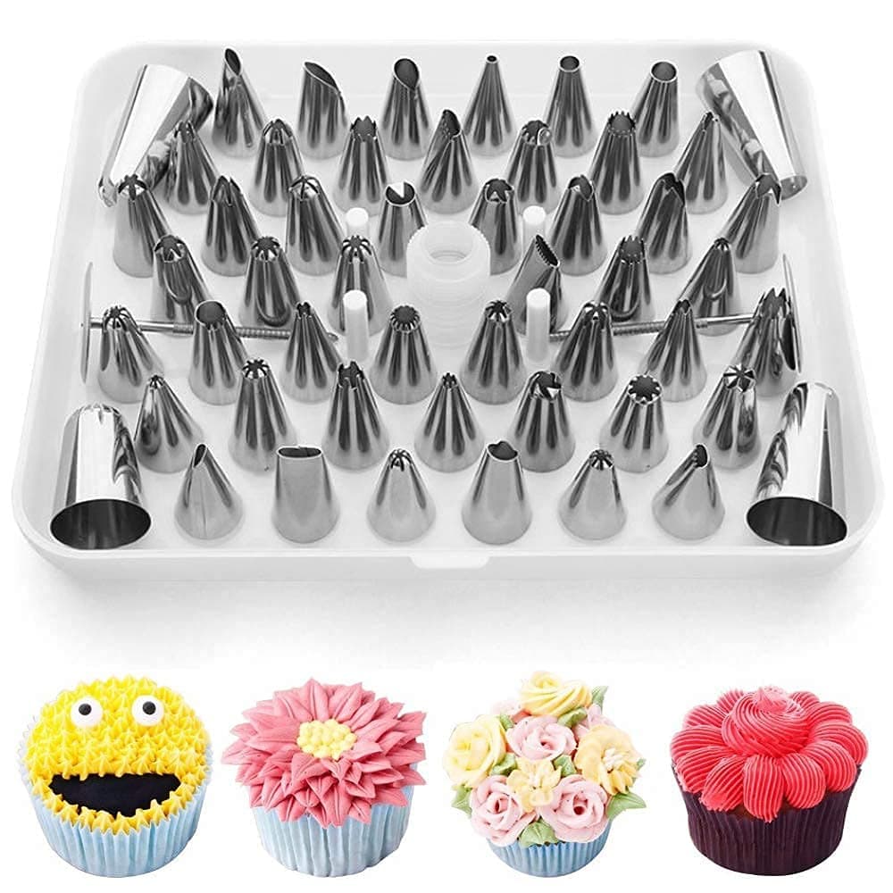 - Steel 52-Pieces Icing Nozzles Tips Nozzle Cake Decorating Set with Flower Nail & Coupler Cake Decoration