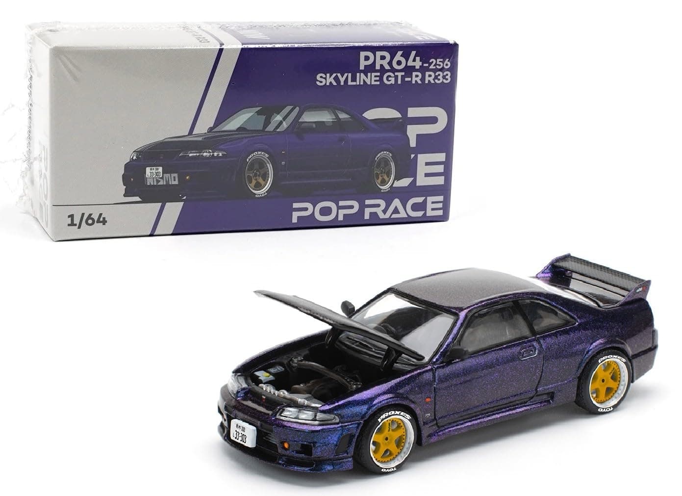 Diecast Collectibles Model Car Compatible with Pop Race 1:64 Nissan Skyline GT-R R32 Gun Grey Metallic Limited Edition PR640101