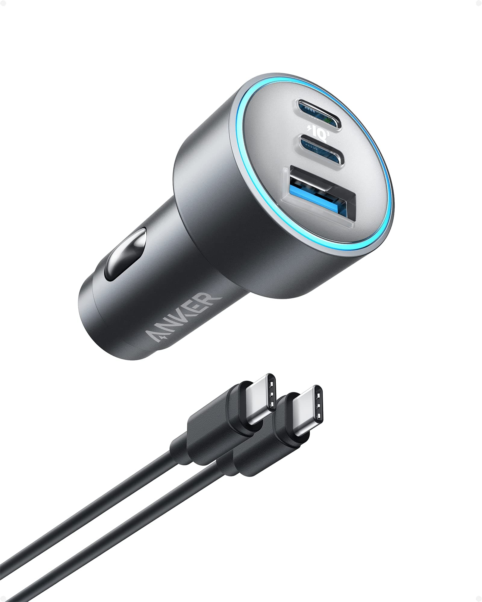 Anker USB-C Car Charger, 67W 3-Port Compact Fast Charger, 535 Car Adapter with PIQ 3.0 for iPhone 15/15 Plus/15 Pro/15 Pro Max, Galaxy S23, MacBook Pro, iPad Air, and More (USB-C to C Cable Included)