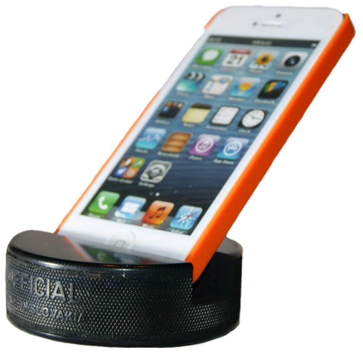 The Original Indestructible Hockey Puck Cell Phone Stand - Made from a Genuine Hockey Puck -Compatible for All iPhone/Samsung/Google/LG Smartphones and More. (1 Pack)