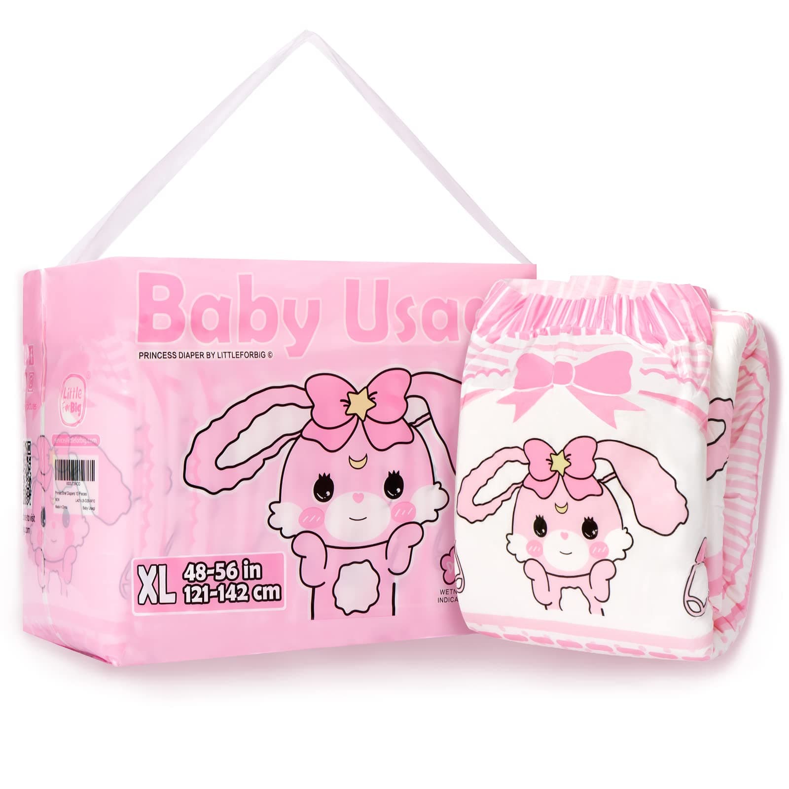 Littleforbig Adult Printed Diaper 10 Pieces - Baby Usagi (X-Large 48"-56")