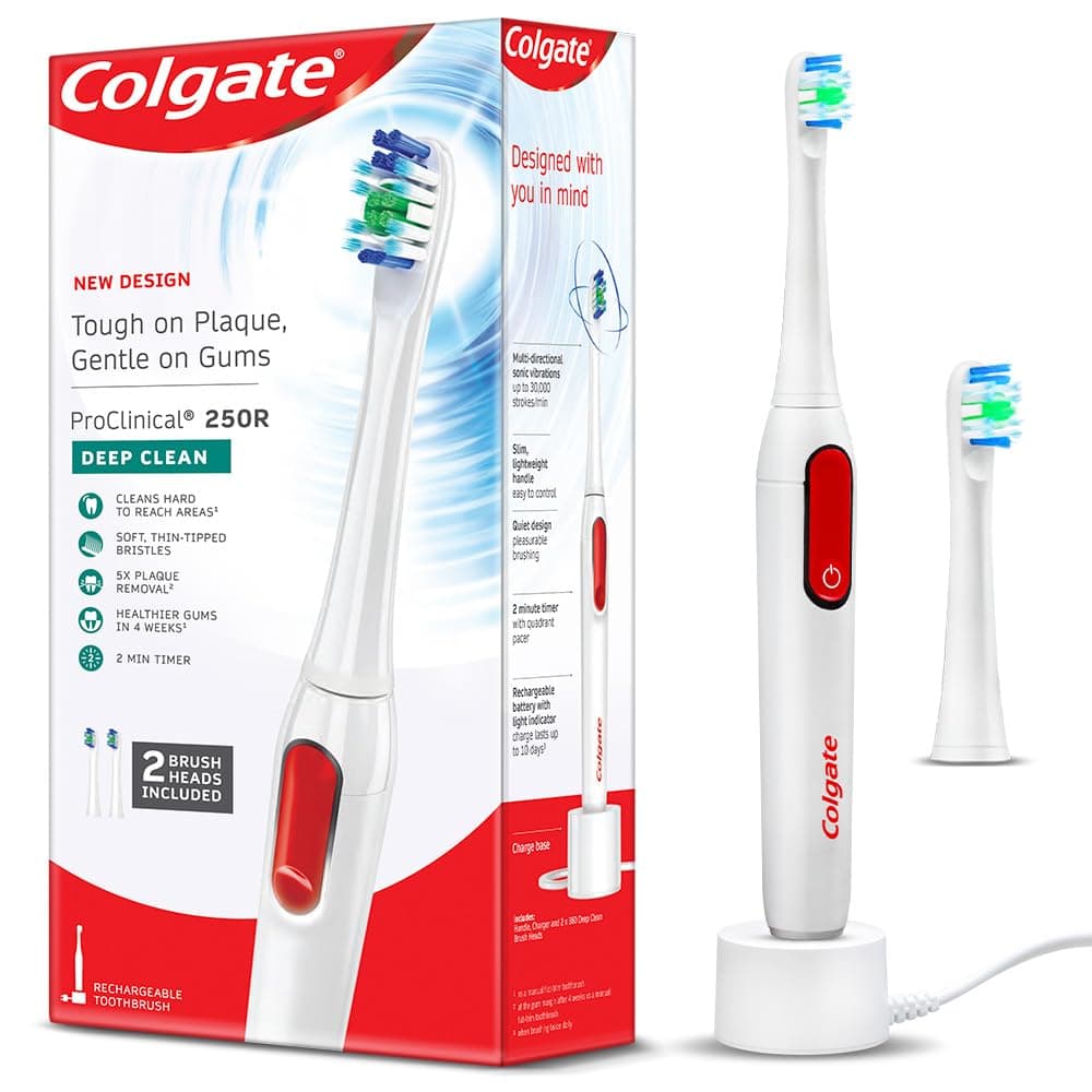 Colgate Proclinical 250R Deep Clean Rechargeable Sonic Toothbrush, Electric Toothbrush with Soft & Spiral Bristles, Healthier Gums in 4 Weeks (With Replaceable Brush Head, Charger included)