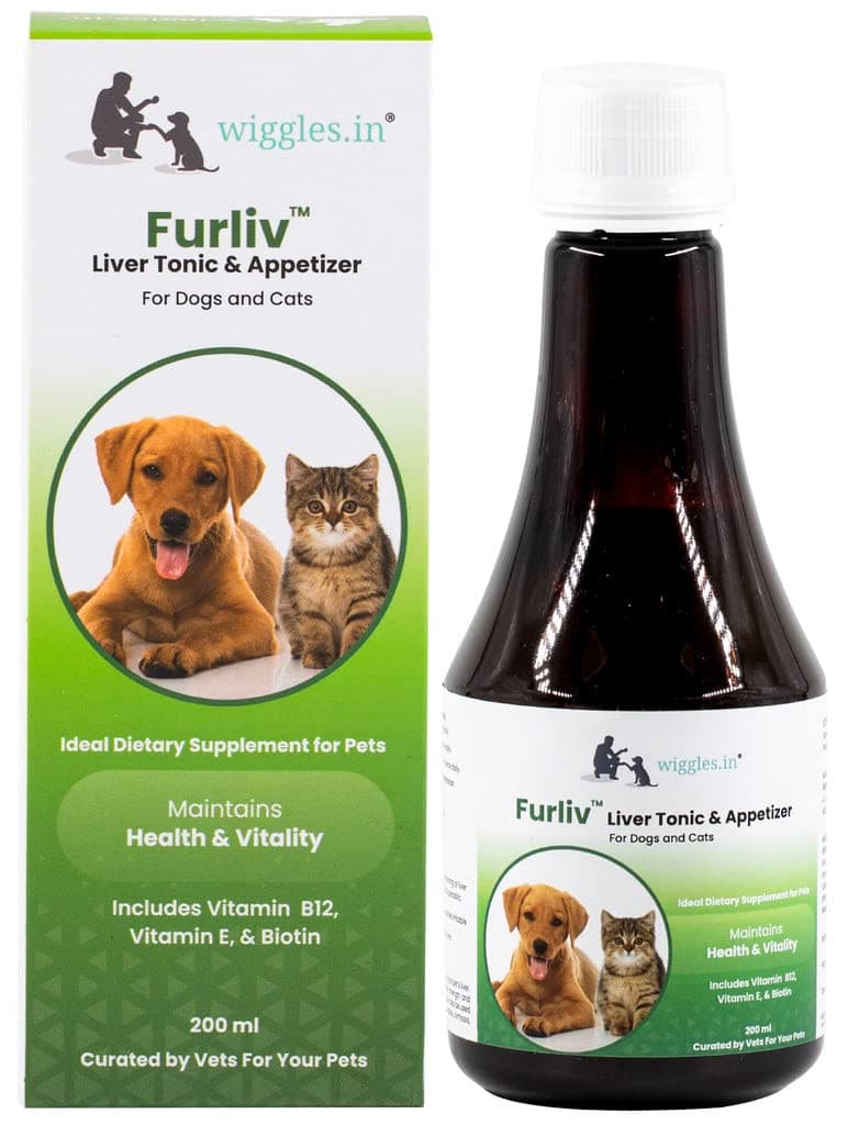 WIGGLES Furliv Liver Tonic for Dogs Cats Appetite Booster, 200ml - Multivitamin Appetizer Pet Syrup - Rapid Healing, Aids in Digestion, Ensures Growth