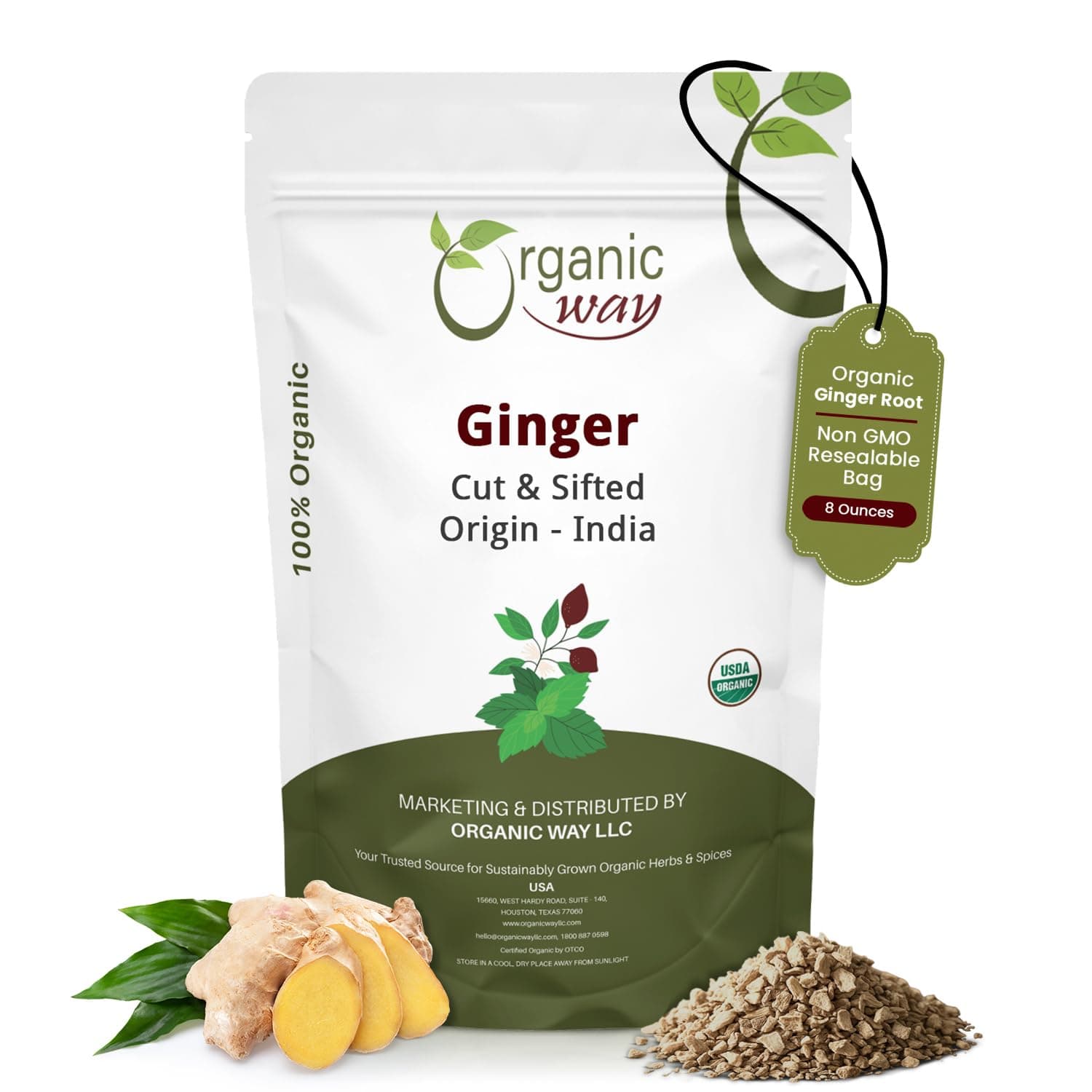 Premium Dried Ginger Root Cut & Sifted (Zingiber officinale) - Organic & Kosher Certified | Raw, Vegan, Non GMO & Gluten Free | USDA Certified | Origin - India (1/2 LBS)