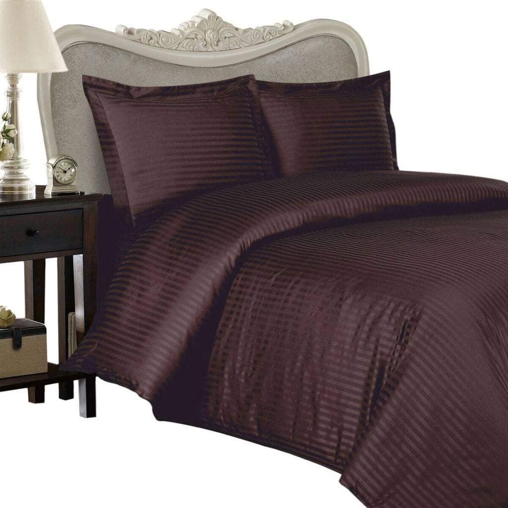 Luxurious 300 Thread-Count, Olympic Queen 300TC 4 Piece Sheet Set, Chocolate Damask Stripe, 100% Egyptian Cotton