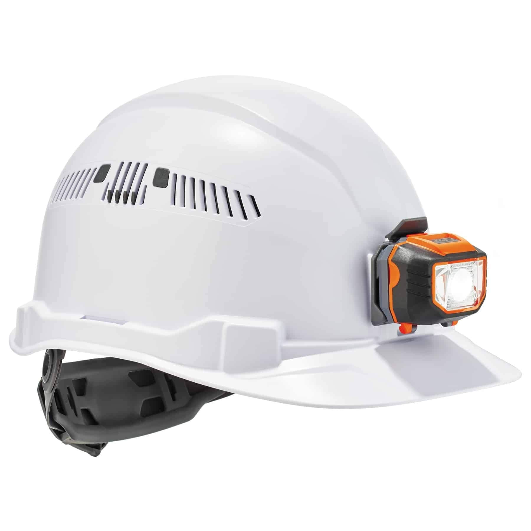 Ergodyne - 60146 Vented Hard Hat with Light, Cap Style, Ratchet Suspension, Class C, Skullerz 8972LED White