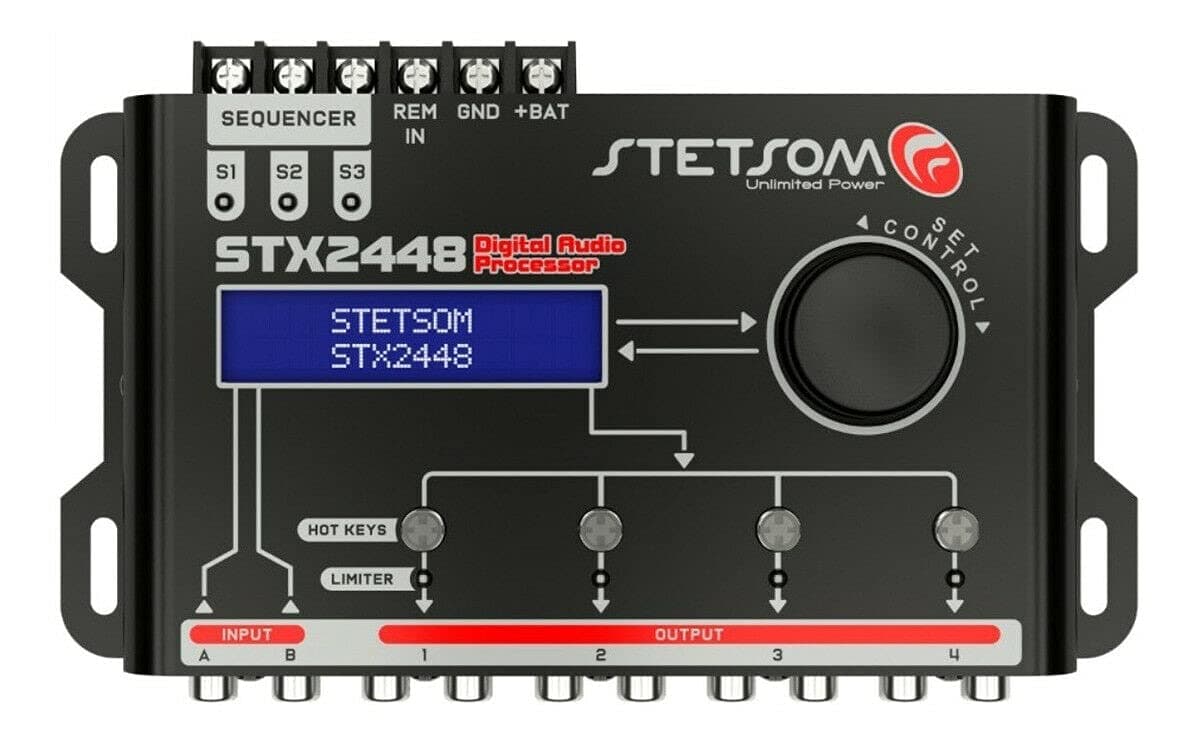 Stetsom STX 2448 DSP PRO - Digital Signal Processor, DSP PRO, Equalizer, Precision Crossover, Filter, Limiter, Digital Audio Processor 2.4, 2 Inputs & 4 Outputs