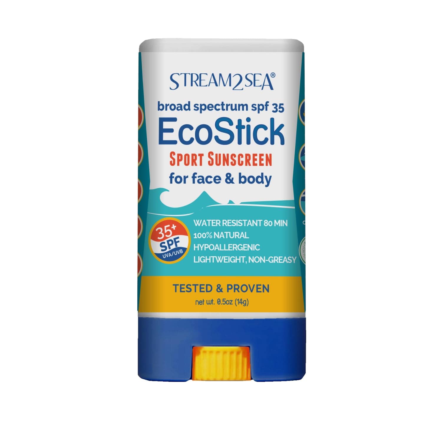 STREAM2SEA EcoStick SPF 35 Mineral Sunscreen Stick, Sweat Water Resistant Sunblock, USDA Approved Biodegradable Paraben Free Reef Safe Sunscreen Protection Against UVA UVB (EcoStick Sport) - 0.5 oz
