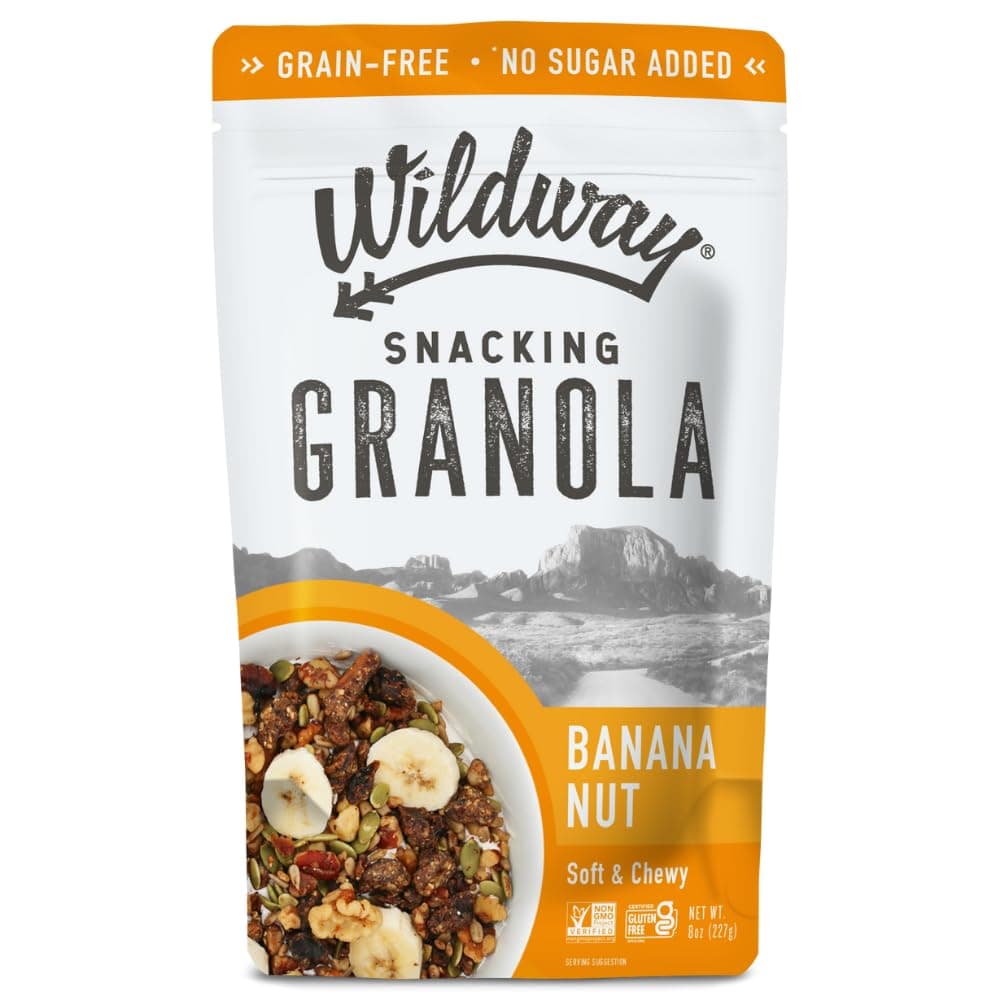 Wildway Keto Granola | Banana Nut | Grain-Free, Certified Gluten-Free Cereal | Vegan, Low Carb | No Sugar Added | Paleo-Friendly | Non-GMO Fruit & Nut Clusters | Nutrient-Rich Snack | 8 oz, 6 Pack