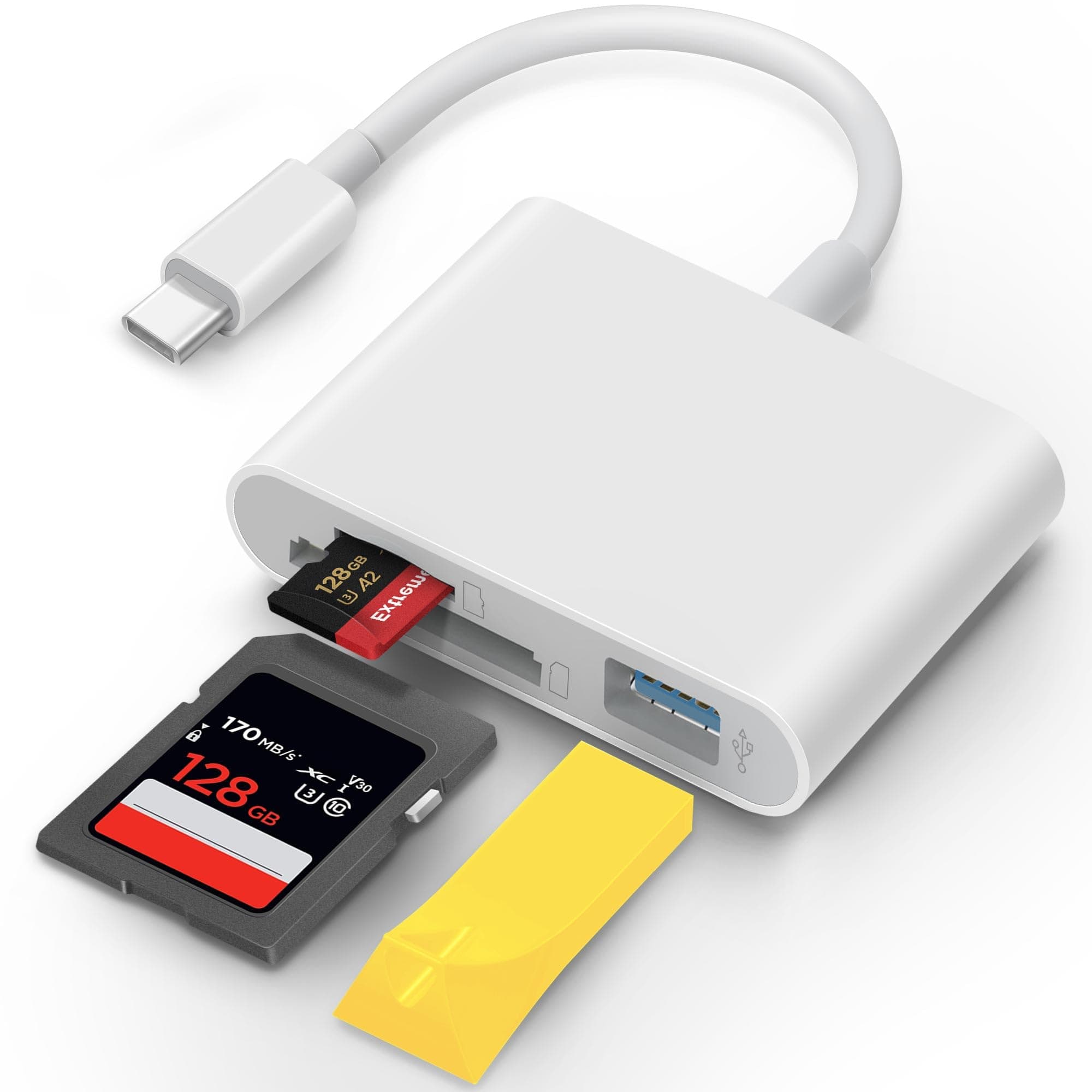 USB C SD Card Reader for iPhone 15 Mac Laptop 3 in 1 Type C Memory Camera Card Adapter with Dual Slots & USB Port for New iPad Mac MacBook Pro/Air/Mini and More USBC Devices