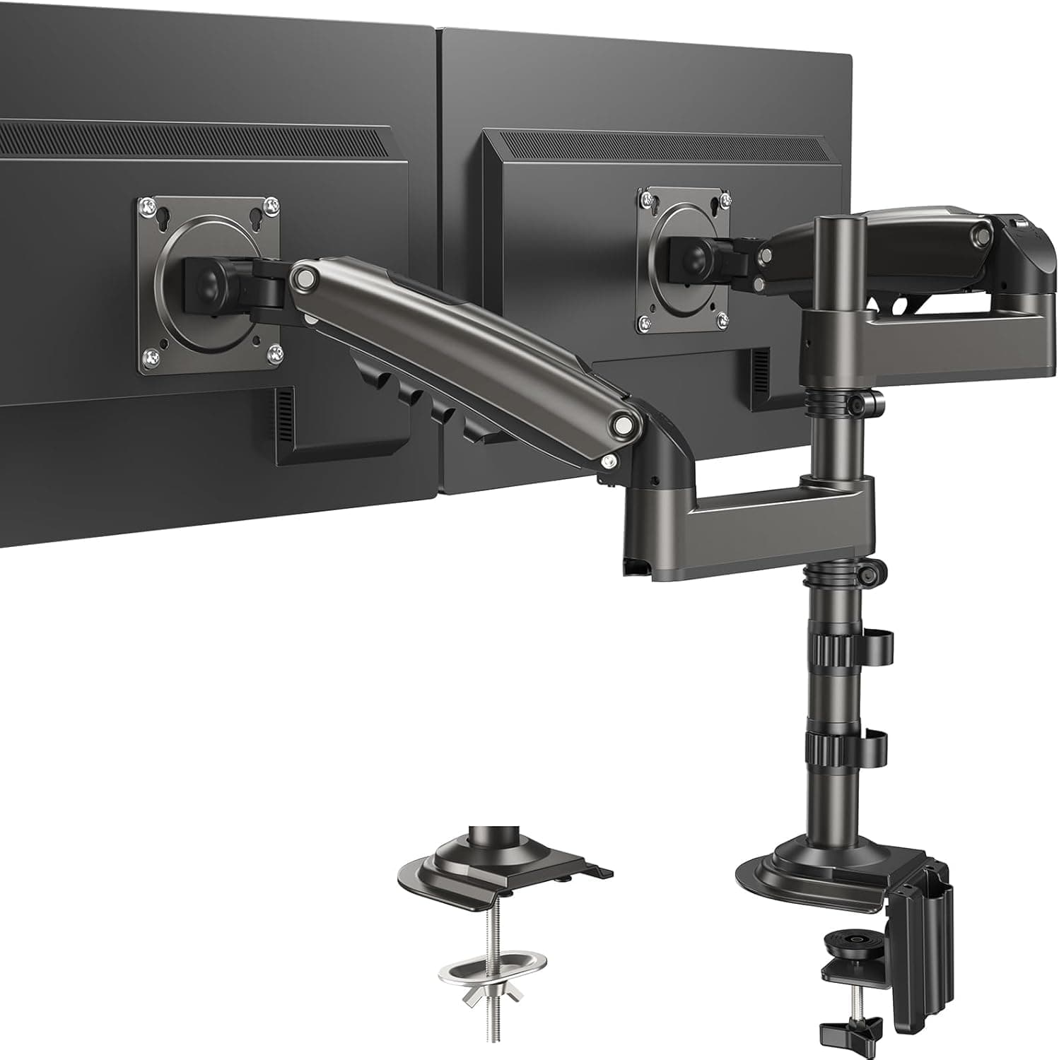 HUANUO PC Monitor Stand with 2 Screen from 13 to 32 Inches, Height Adjustable Gas Spring PC Screen Arm with Full Motion Support VESA 75 x 75/100 x 100 mm