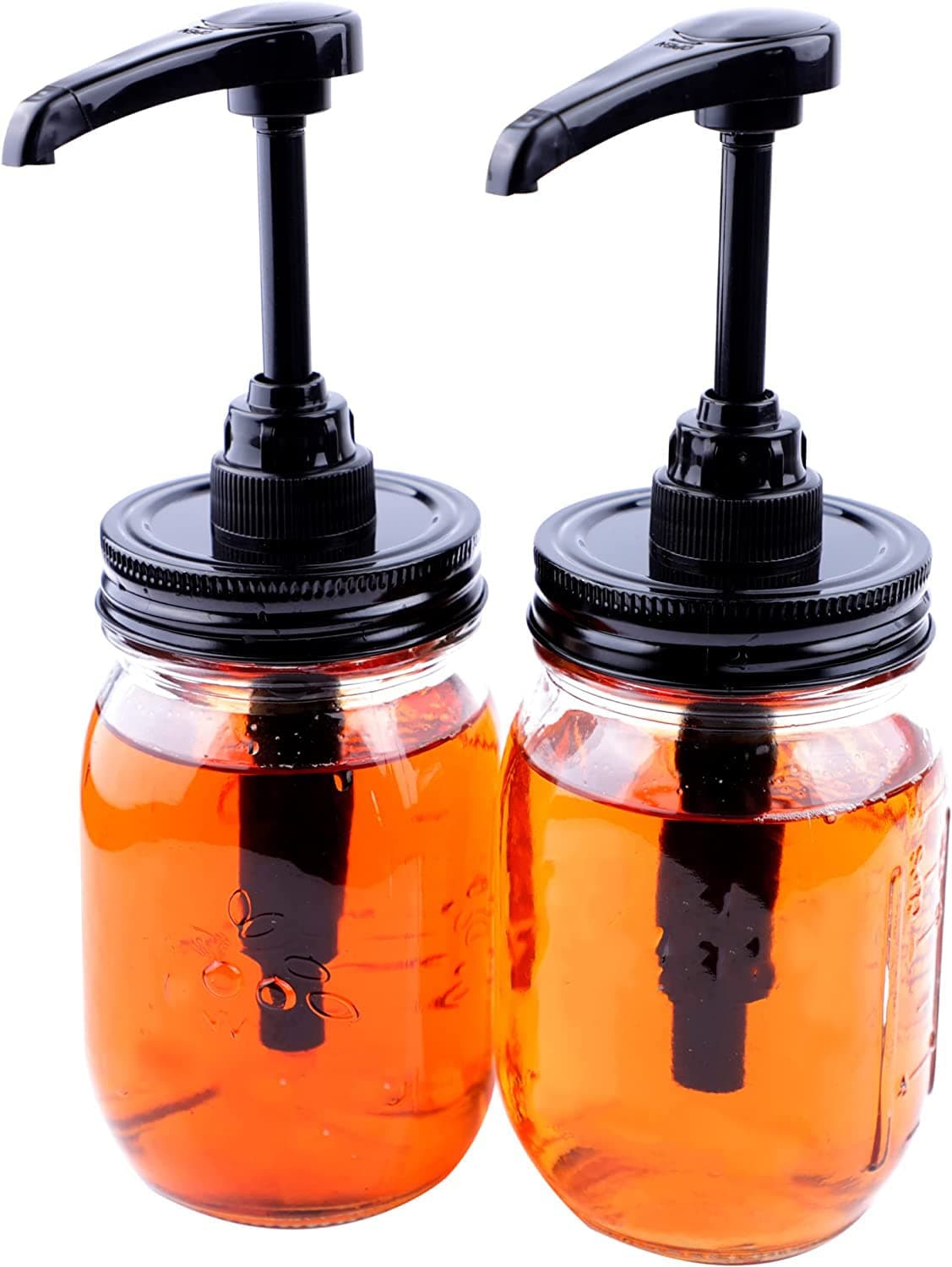 Mason Jar Syrup & Sauce Dispenser Pump Lids for Regular Mouth (2 Pack), Airtight & Leak-Proof Kitchen Food Grade Coffee Syrup Dispenser Pump (Jar Not Included)