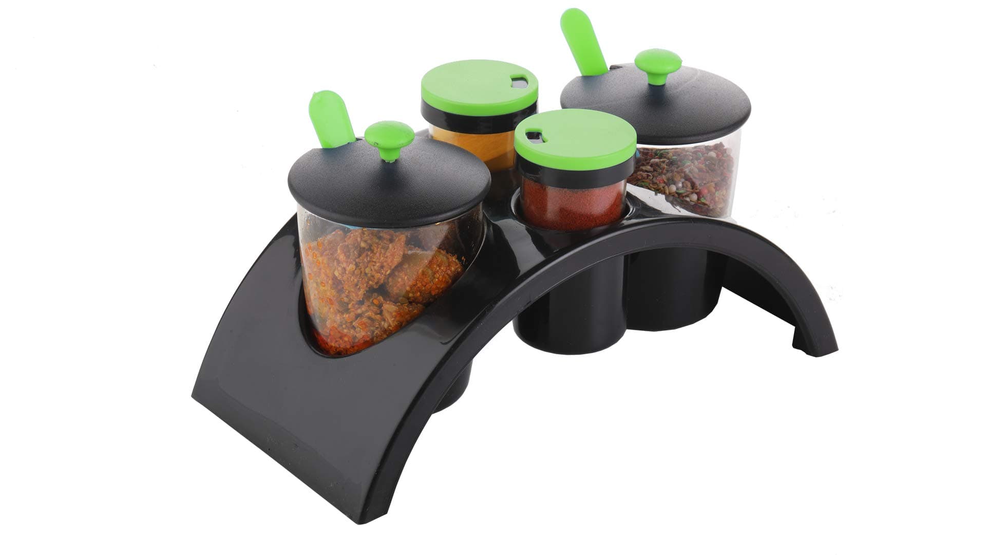 VR Smart 2 * 2 Spice Jar & Pickle - Achar Container Set (Black-Green)