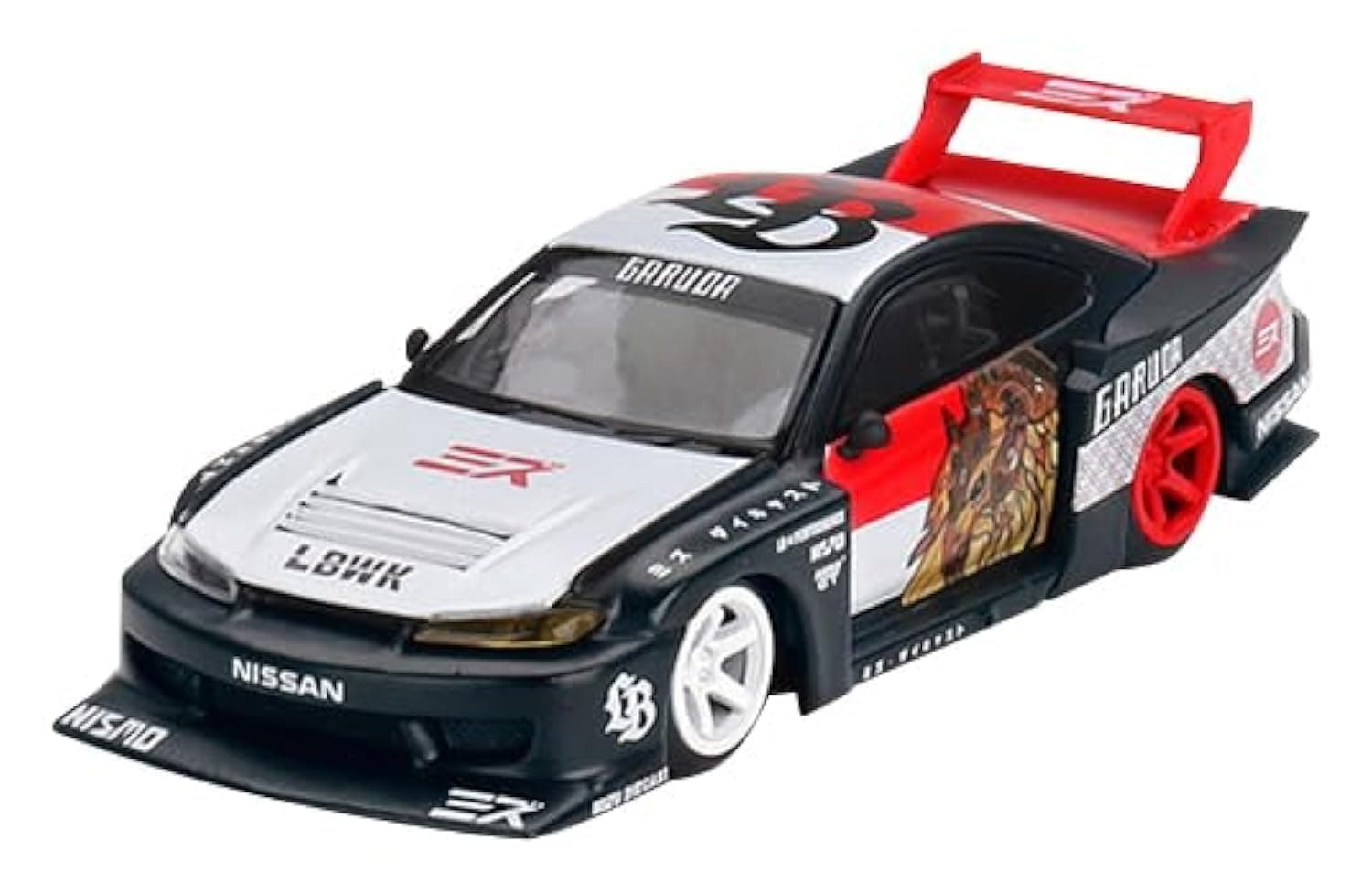 Truescale Miniatures Silvia (S15) LB-Super Silhouette RHD (Right Hand Drive) Garuda White and Black with Graphics Limited Edition 1/64 Diecast Model Car by True Scale MGT00652