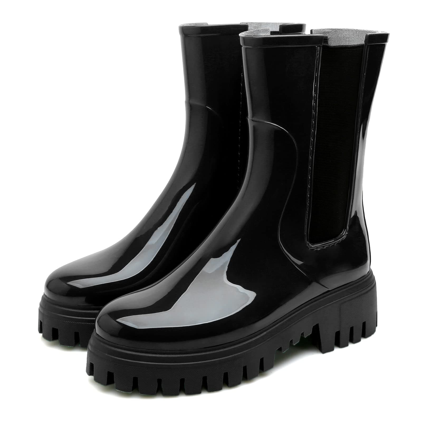 Rain Boots for Women, Waterproof PVC Rubber Garden Boots Womens Chelsea Boots Short Platfrom Rain Boots, Anti-Slip Elastic Slip On Rainboots Garden Rain Shoes for Yard Farm Outdoor Work
