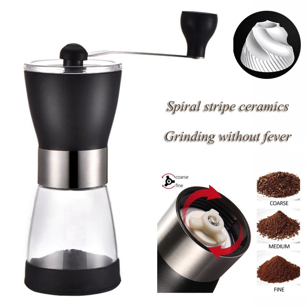 Hand Crank Manual Coffee Grinder Mill with Professional Grade Conical Ceramic Burr,Suliko Hand Ground Coffee Beans Taste Best,Adjustable Coarseness Screw,Precision Brewing with 1 Glass Containers