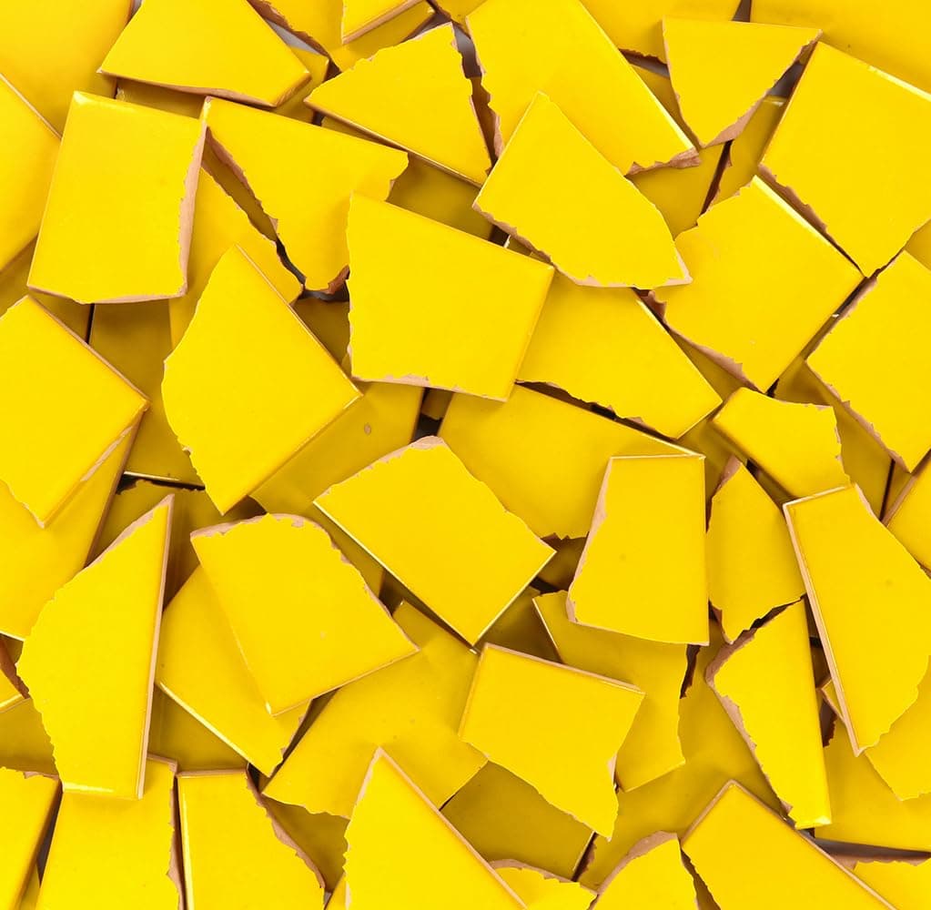 5 Pounds of Broken Talavera Mexican Ceramic Tile in Bright Yellow Solid Color
