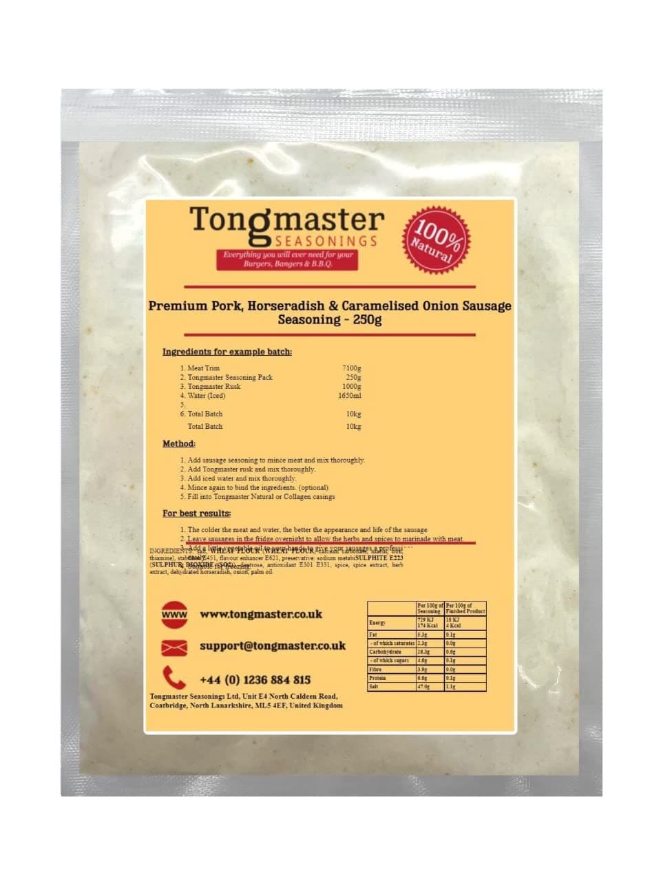 Premium Pork, Horseradish & Caramelised Onion Sausage Seasoning - 250g (makes a 10kg batch)