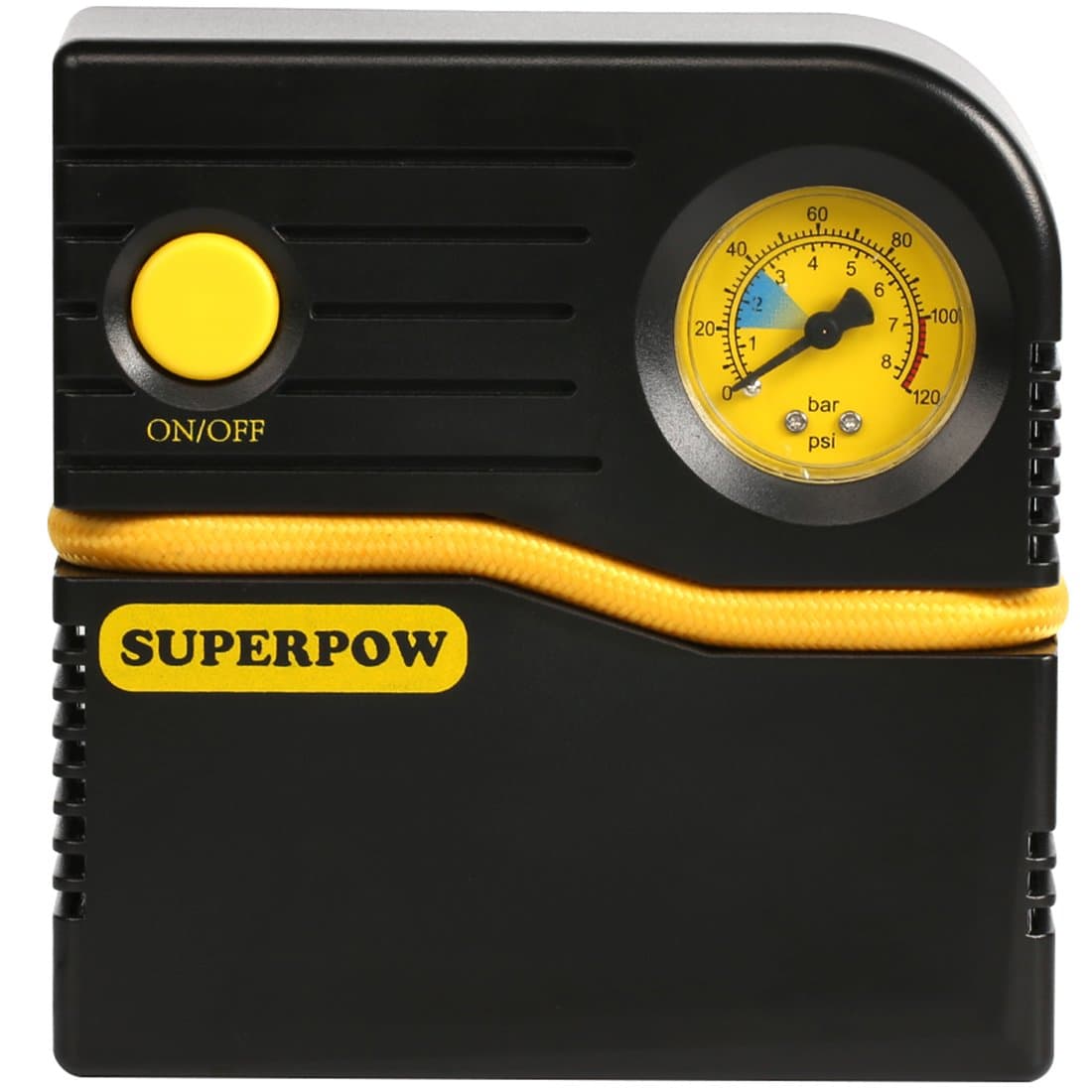 Superpow Portable Tire Inflator, Auto Air Compressor Pump 120PSI 12V DC 4 Mins Filled Quickly with Gas for Tire Apply for Car Truck Bicycle RV and Other Inflatables