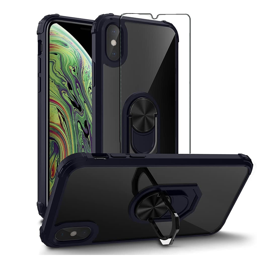 Asuwish Compatible with Samsung Galaxy A01 Case and Tempered Glass Screen Protector Cover Cell Accessories Slim Ring Holder Kickstand Phone Cases for Glaxay A 01 Gaxaly 01A S01 A015M Women Men Black