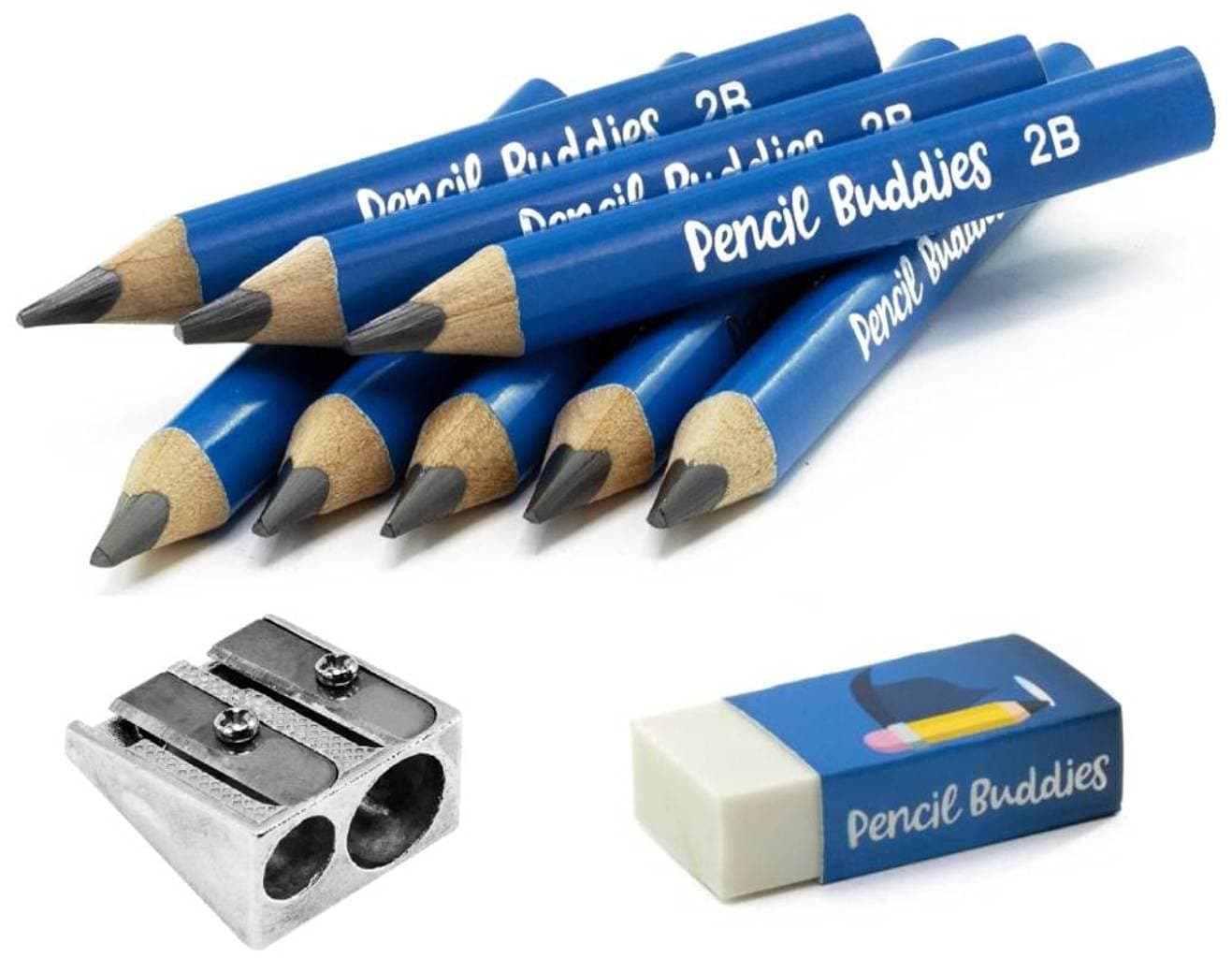 Short 2B Jumbo Pencils for Kids, Thick Triangle Shape, 2-8 Year Olds, Preschoolers, Kindergarten, Toddlers, 5 MM Fat Core, Pencil Sharpener and Eraser (Single Pack, Light Blue)