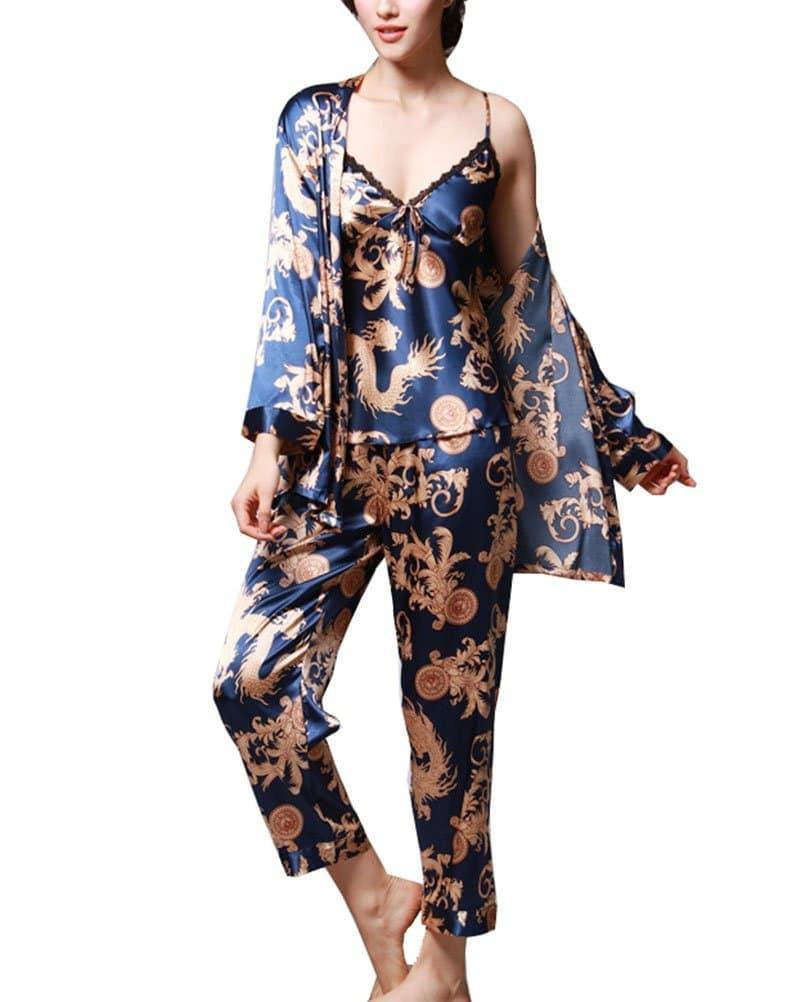 Women's Nighties Satin and Pyjamas Set, 3-in-1 Ladies Pyjamas Set Nightwear