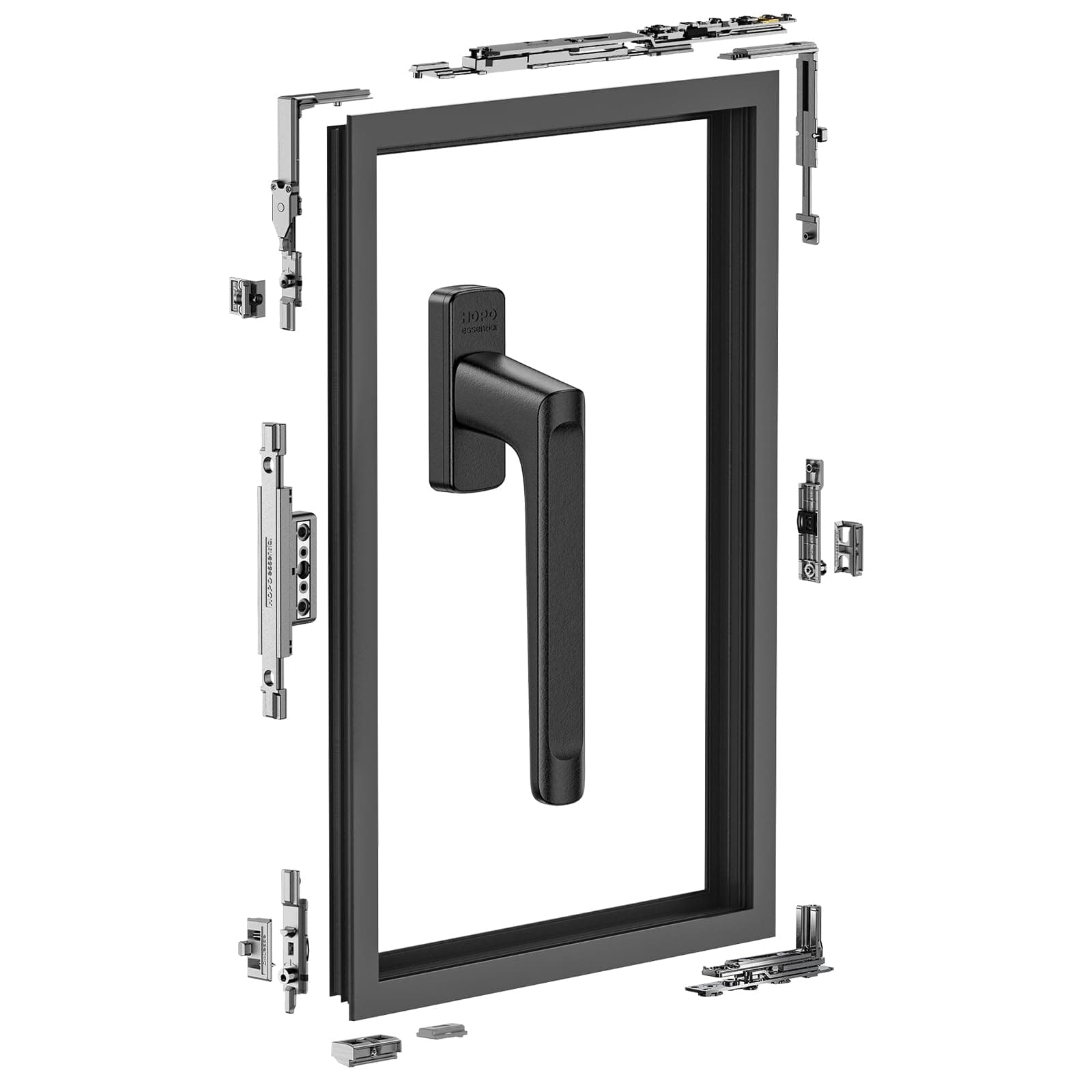 HOPO Essential Inward Opening Window Complete Set of Hardware Universal Handle Lockable Window Handle Universal Handles Screw Hole Spacing with 43mm (Straight Shank: (with Base) PH927)