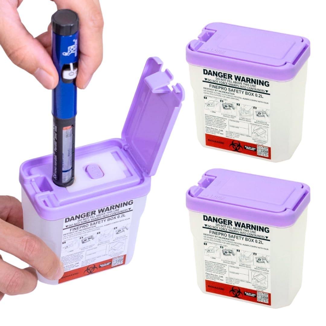 0.2L Size (Pack of 3) Portable Pen-Needle Disposal Container Diabetes Care (Purple+Clear)